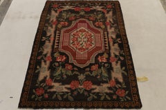 Vintage Bessarabian Kilim Rug in Red, Brown, Green Floral Pattern by Rug & Kilim