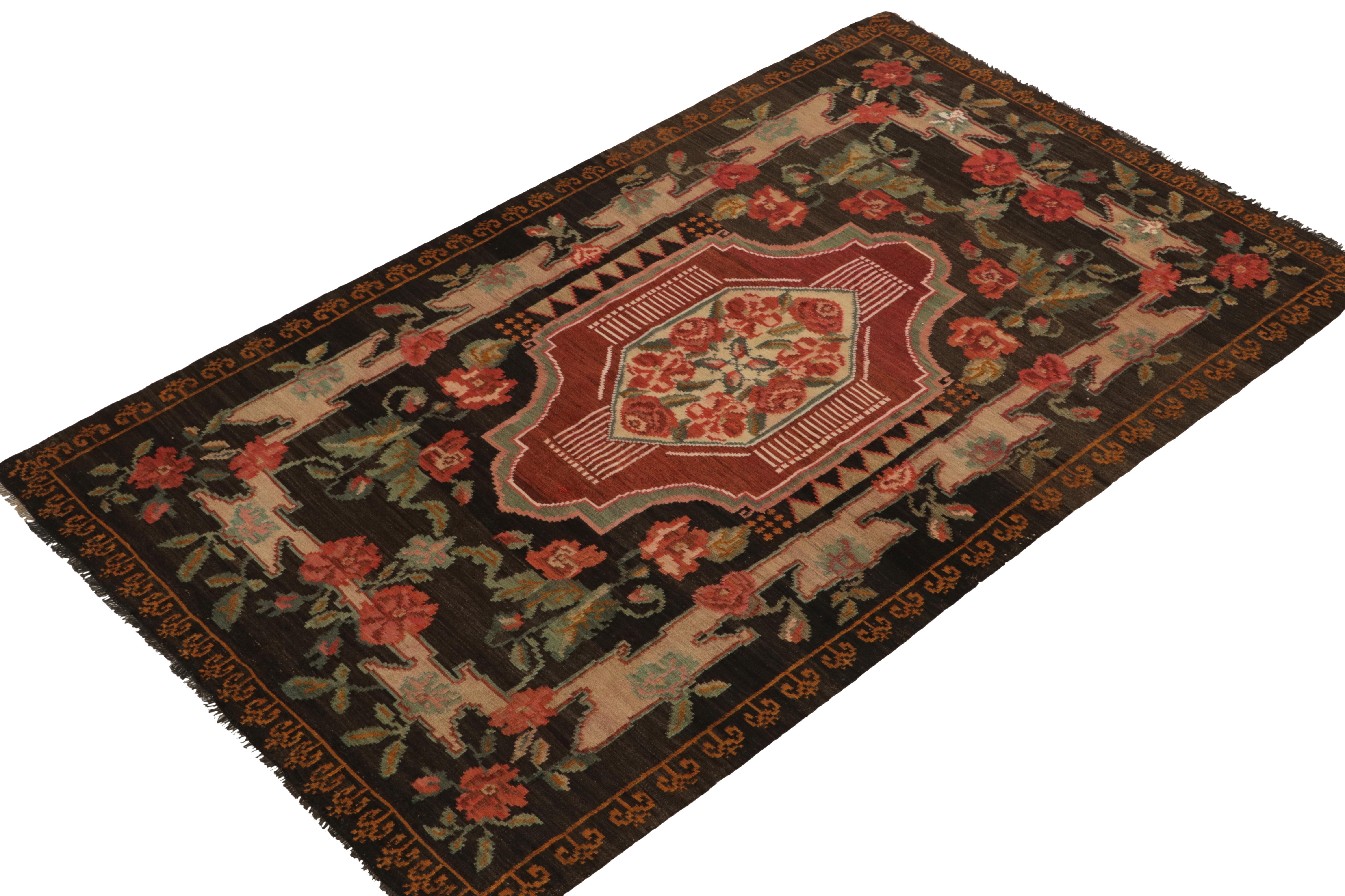 Turkish Vintage Bessarabian Kilim Rug in Red, Brown, Green Floral Pattern by Rug & Kilim For Sale