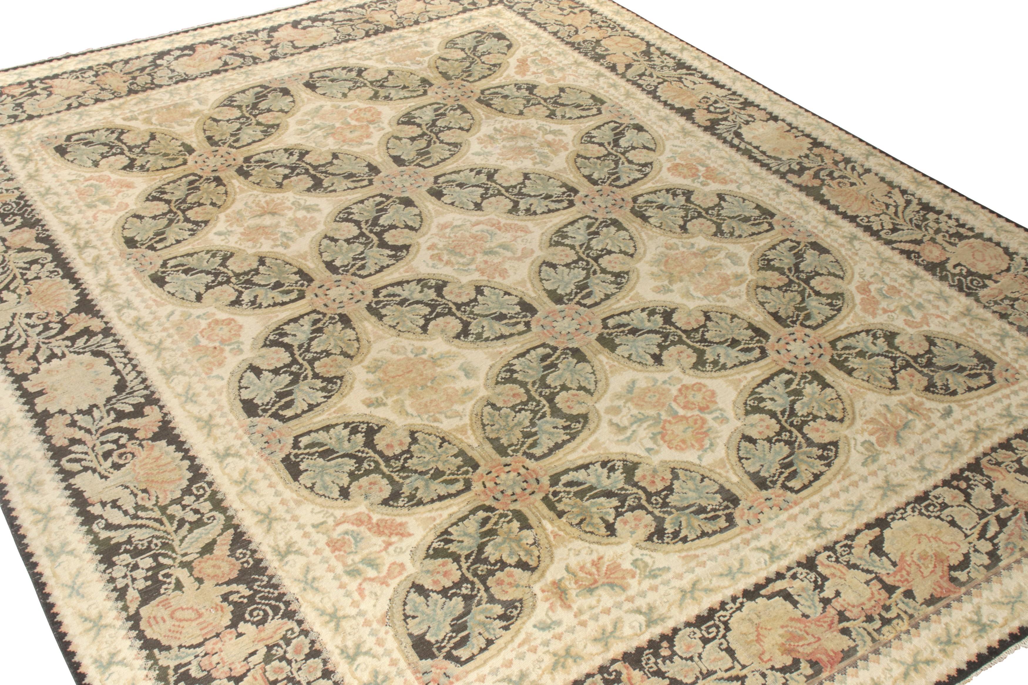 Romanian Rug & Kilim’s Oversized European Style Rug in Cream with Floral Medallions For Sale