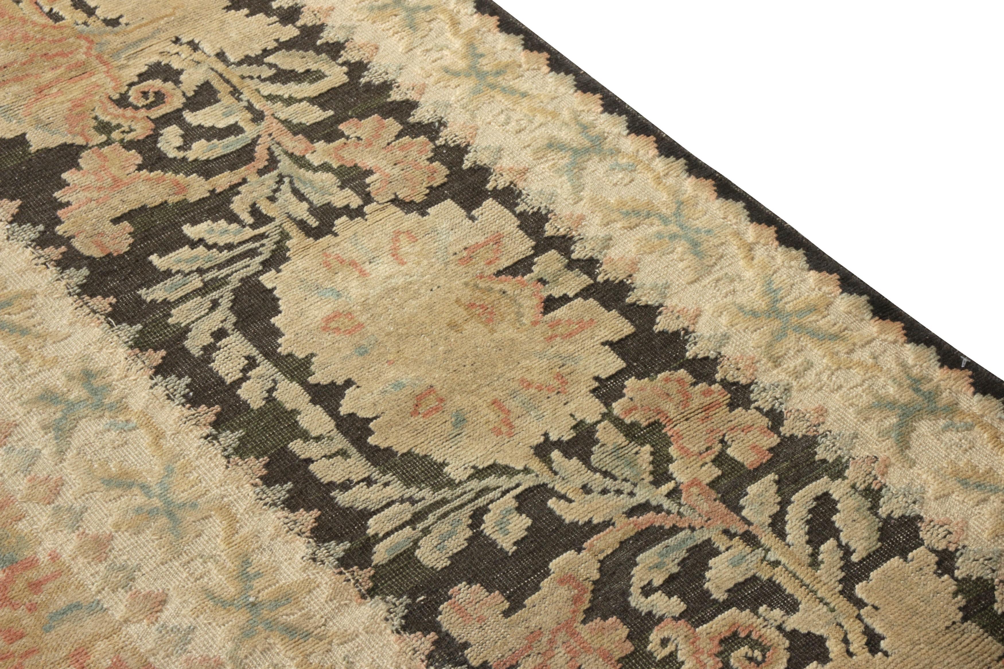 Hand-Knotted Rug & Kilim’s Oversized European Style Rug in Cream with Floral Medallions For Sale