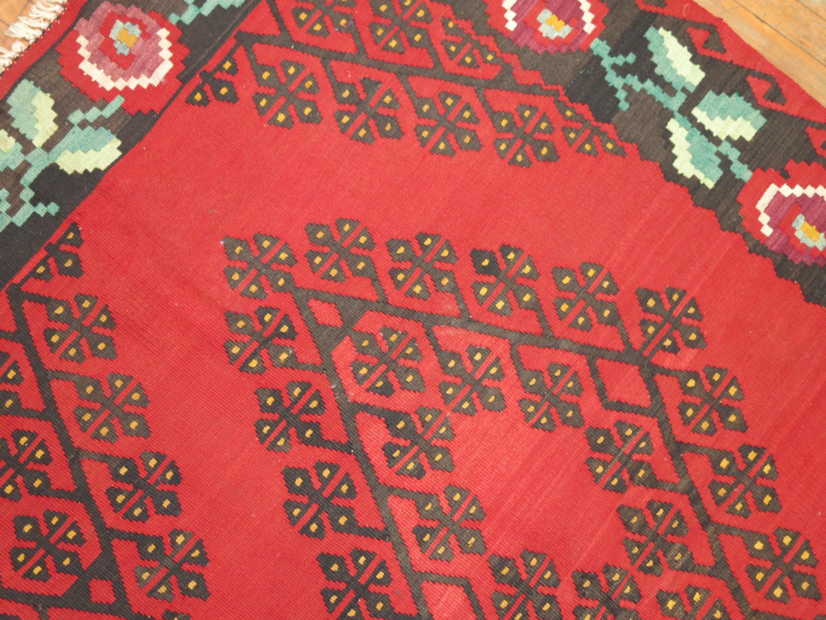 Wool Zabihi Collection Vintage Besserabian Kilim Flat-Weave For Sale