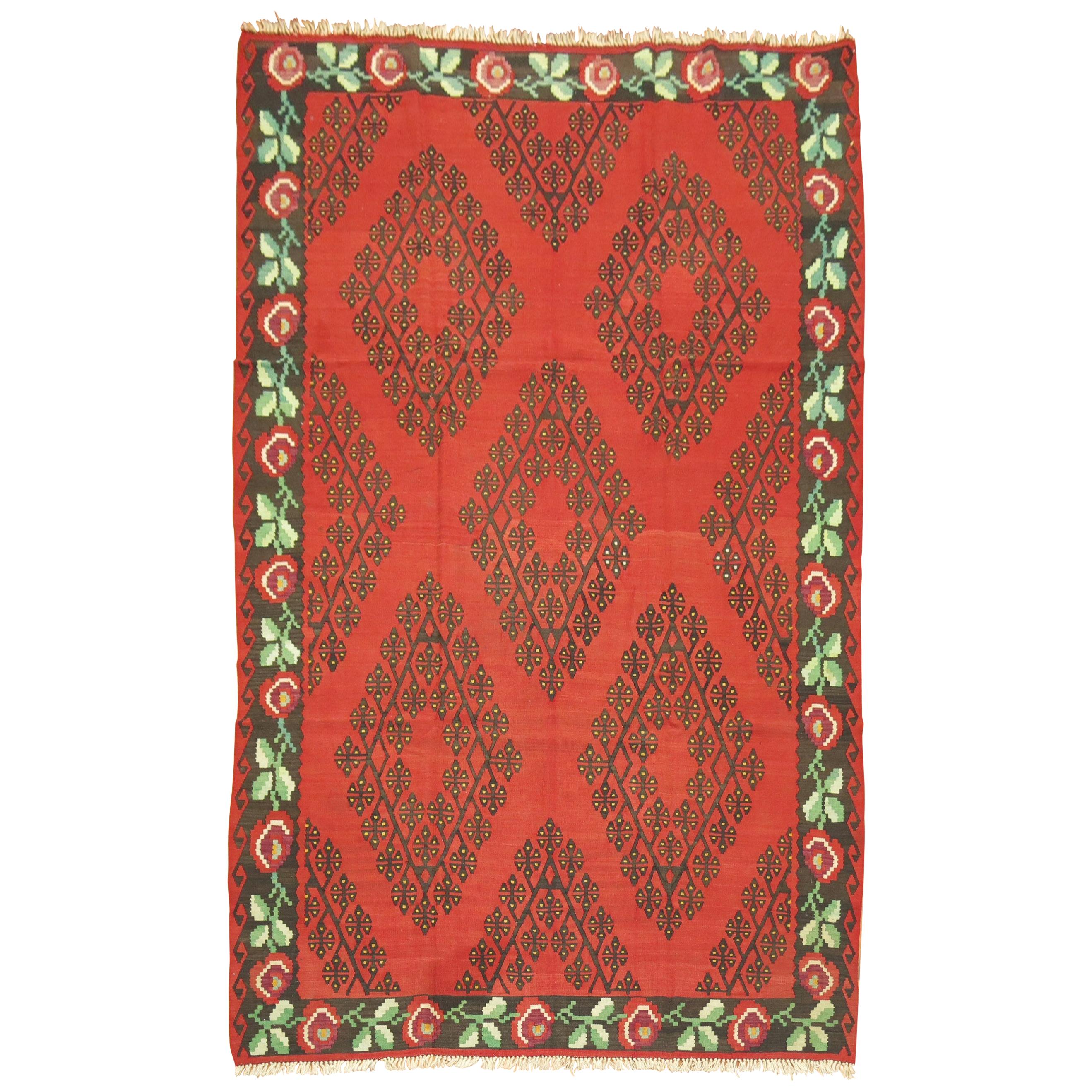 Vintage Besserabian Kilim Flat-Weave