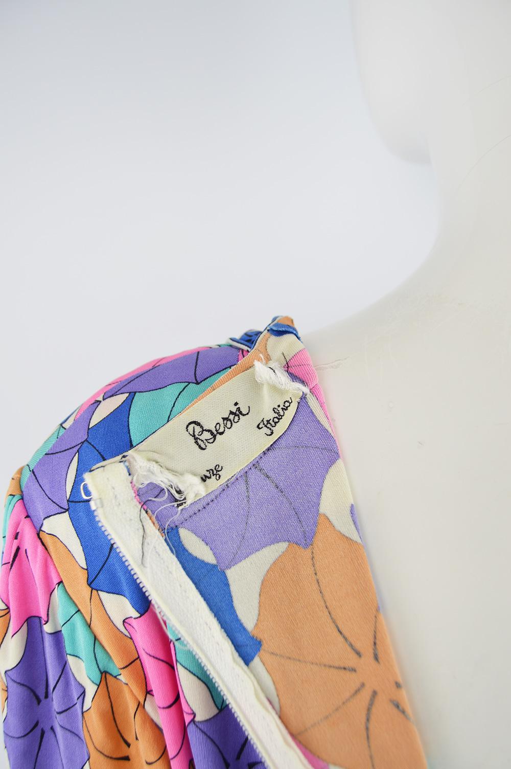 Vintage Bessi Italian Silk Jersey Long Sleeve Belted Dress, 1980s For Sale 2