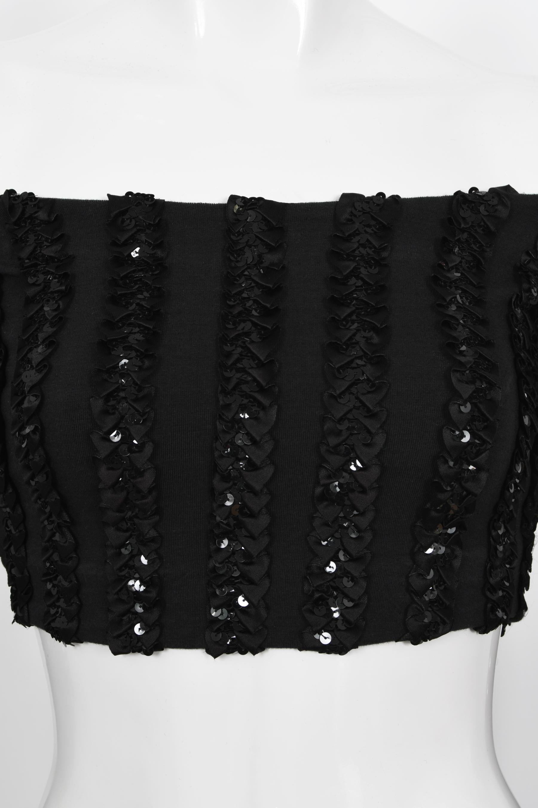 Vintage Betsey Johnson Punk Label Black Sequin Stretch Knit Crop Top & Leggings  For Sale 4