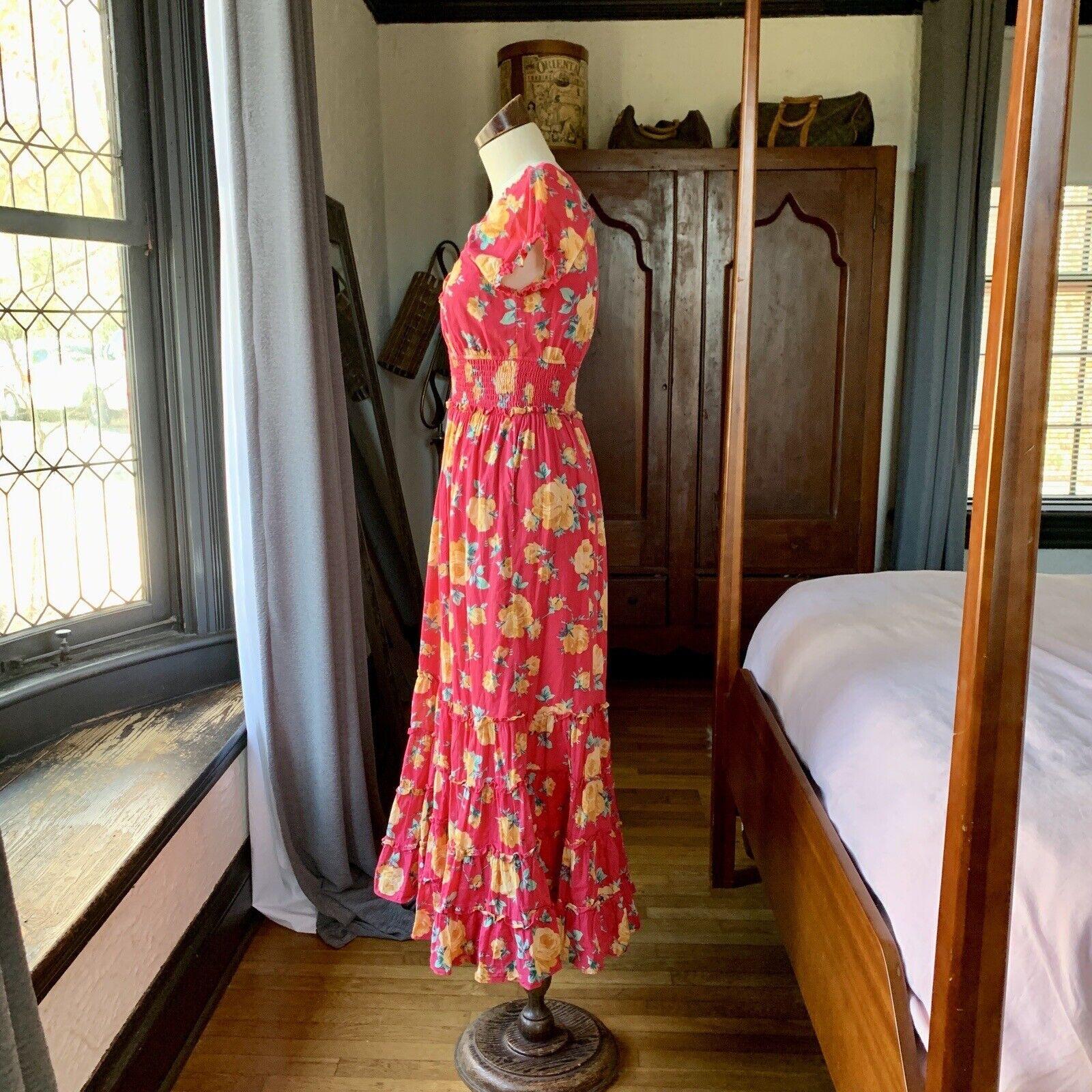 Vintage BETSEY JOHNSON Y2K Pink Label Floral Roses Cotton Maxi Dress MEDIUM 1