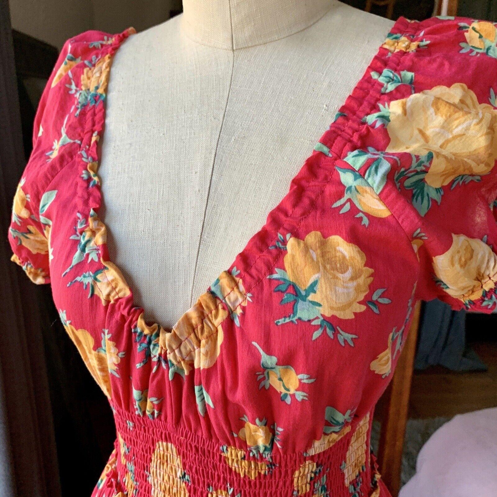 Vintage BETSEY JOHNSON Y2K Pink Label Floral Roses Cotton Maxi Dress MEDIUM 4