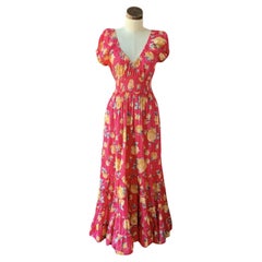 Vintage BETSEY JOHNSON Y2K Pink Label Floral Roses Cotton Maxi Dress MEDIUM