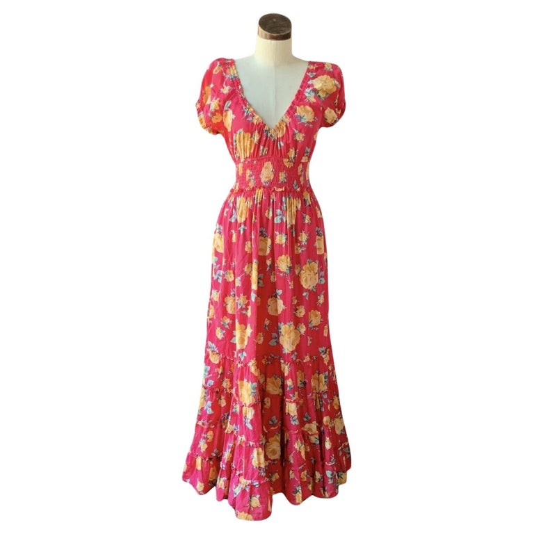 Vintage BETSEY JOHNSON Y2K Pink Label Floral Roses Cotton Maxi Dress MEDIUM  at 1stDibs