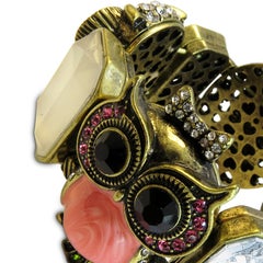 Vintage Betsy Jonhson Multi-Color Stone Owl and Enamel Stretch Bracelet