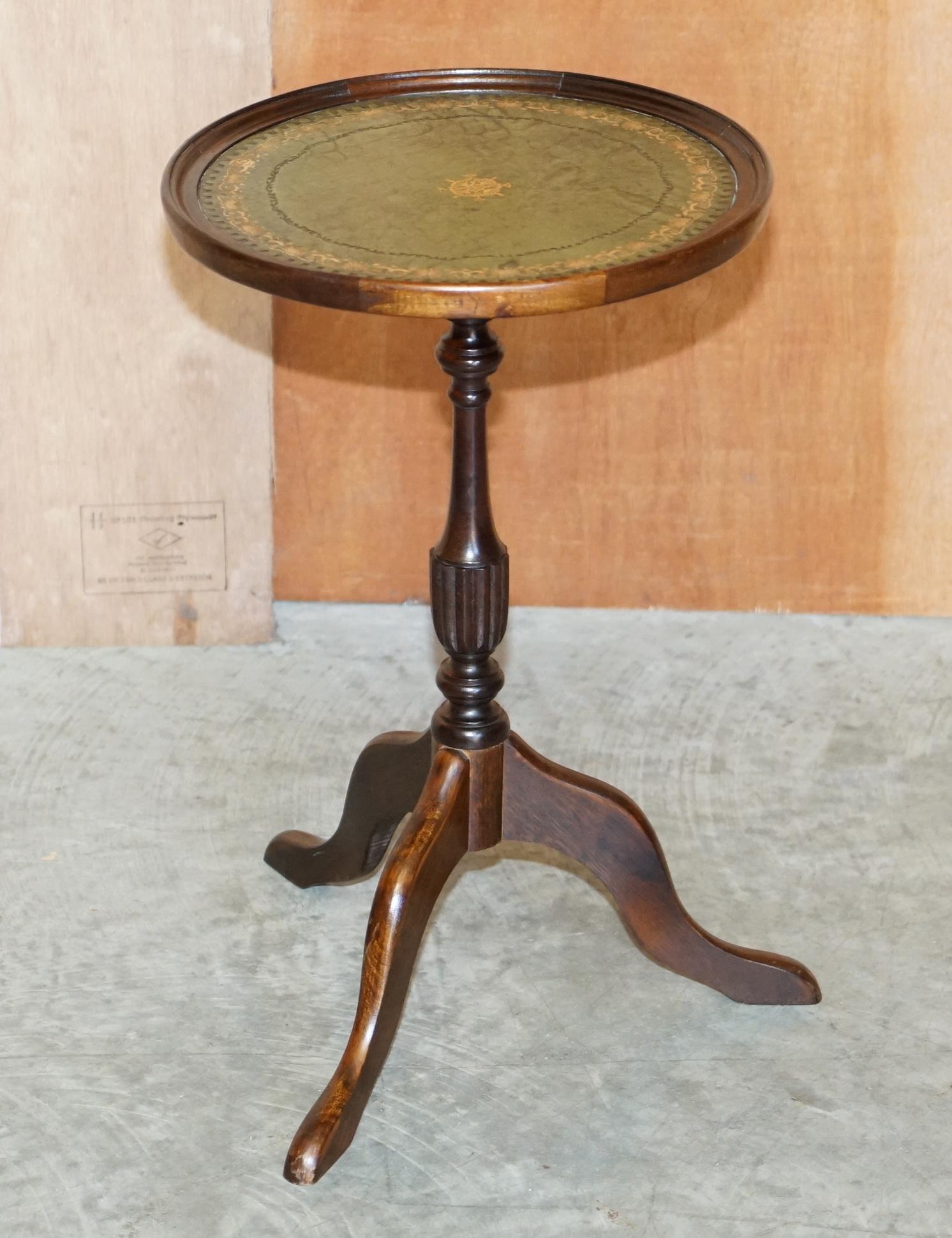 We are delighted to offer this lovely Bevan Funell vintage light Mahogany with green leather top lamp or side table

I have two of these tables, the other has a slightly different embossing to the leather top, it is listed under my other items.