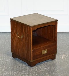 VINTAGE BEVAN FUNELL MILITARY CAMPAIGN BEDSIDE TABLE NiGHTSTAND LEATHER TOP
