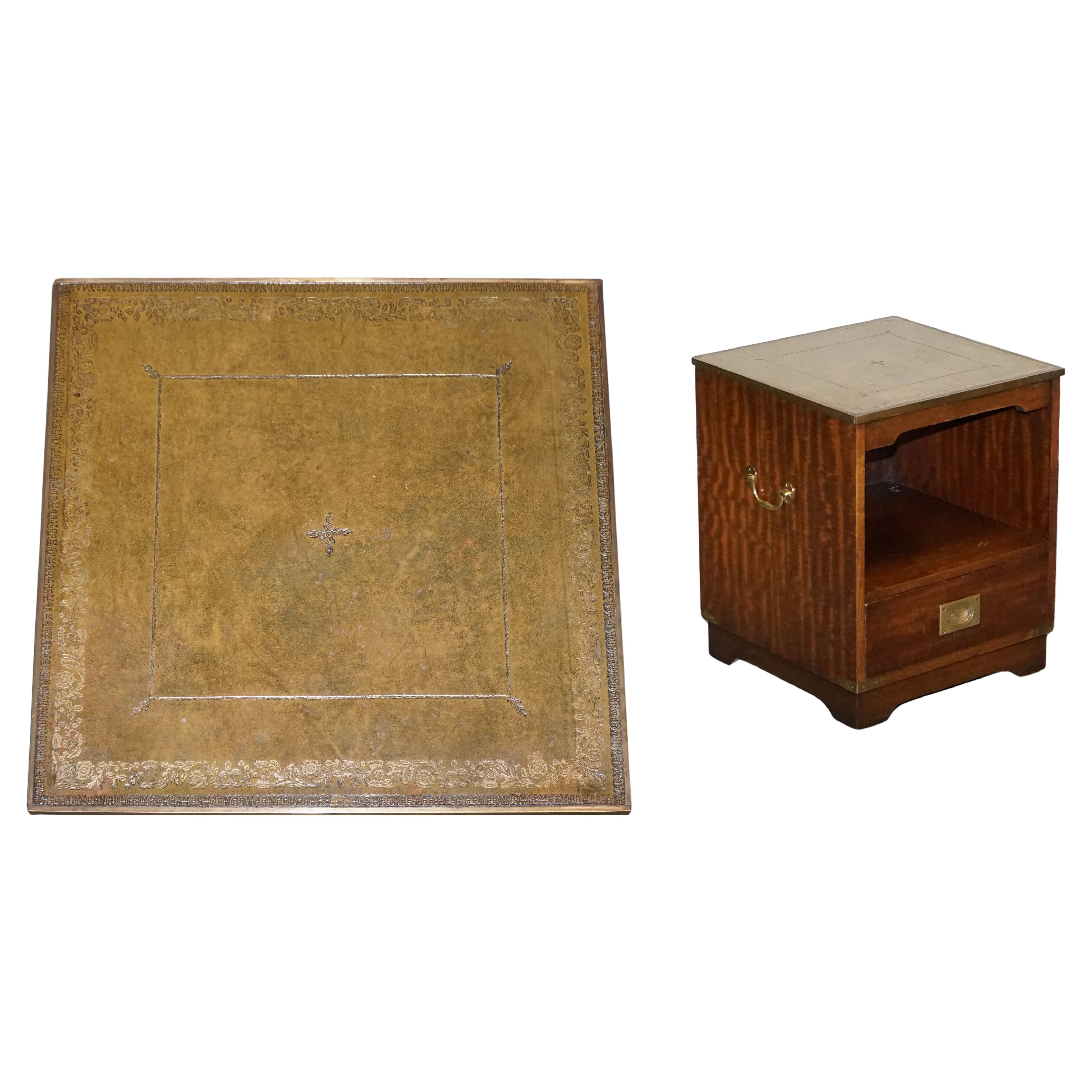 VINTAGE BEVAN FUNELL MILITARY CAMPAIGN BEDSIDE TABLE NiGHTSTAND LEATHER TOP