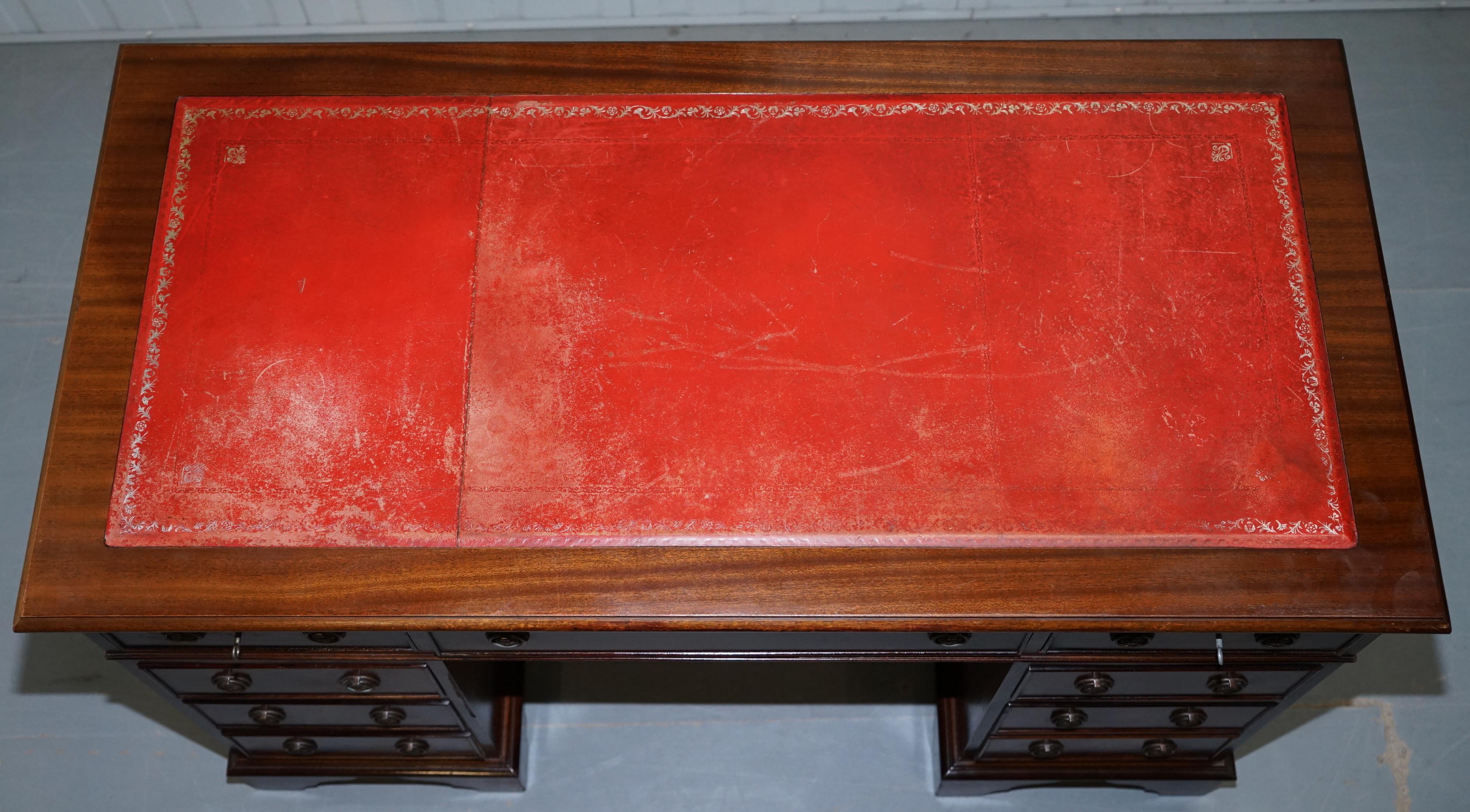 Vintage Bevan Funnell Twin Pedestal Partner Desk Oxblood Leather Writing Surface 6