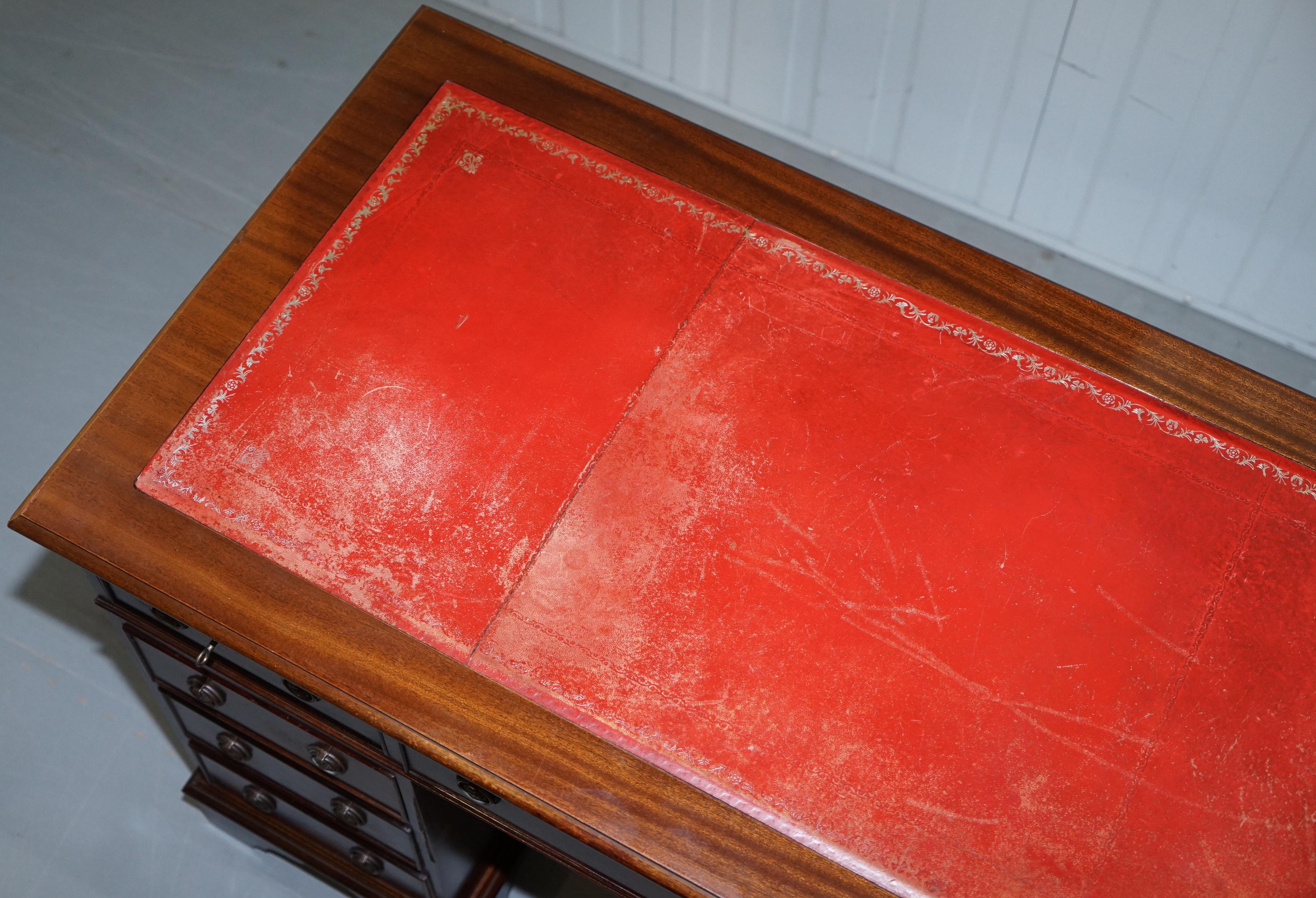 Vintage Bevan Funnell Twin Pedestal Partner Desk Oxblood Leather Writing Surface 7