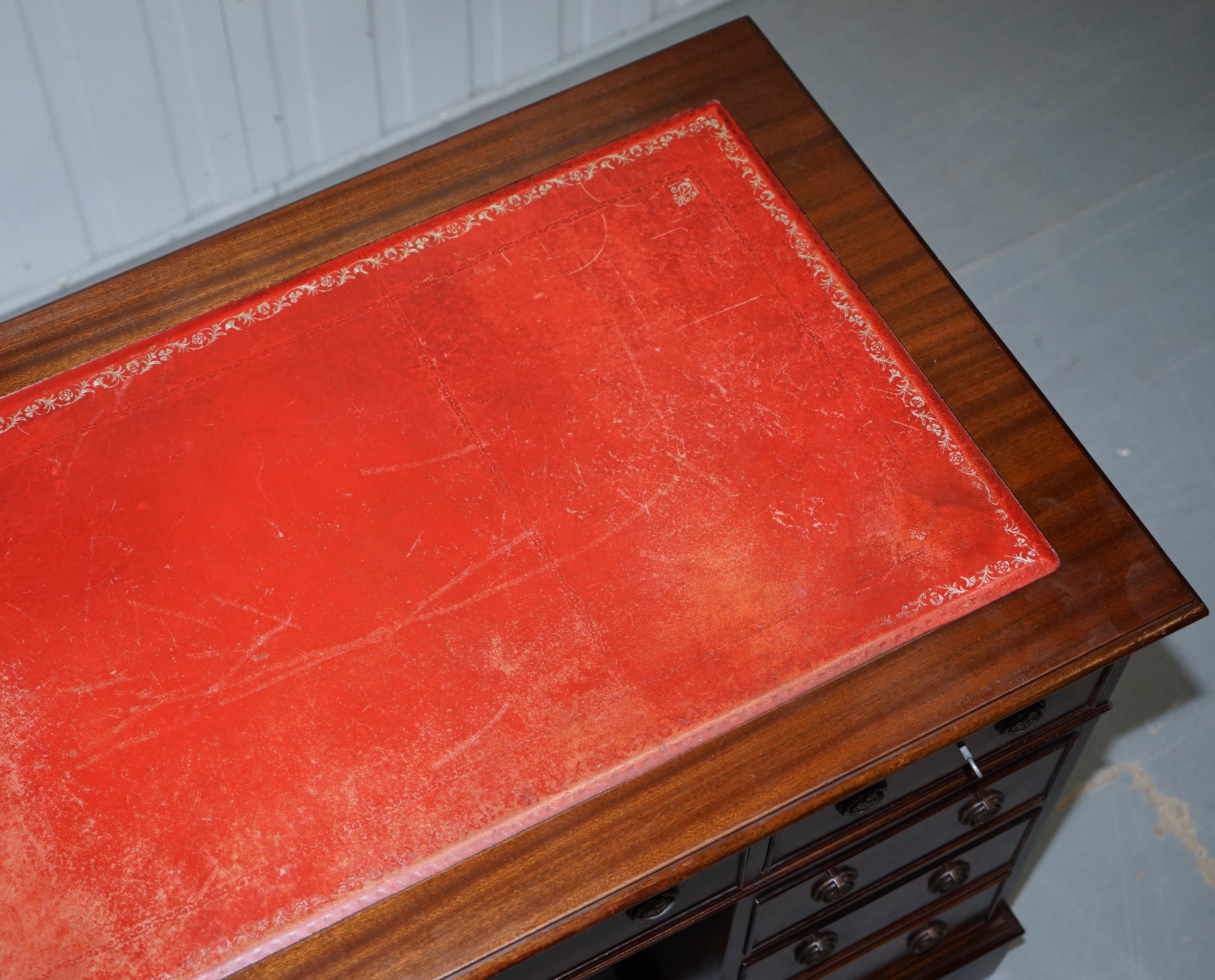 Vintage Bevan Funnell Twin Pedestal Partner Desk Oxblood Leather Writing Surface 8