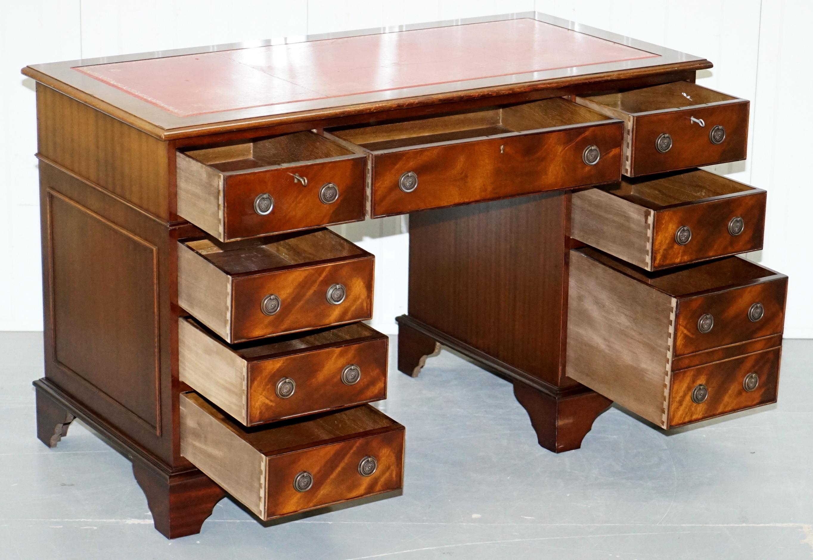 Vintage Bevan Funnell Twin Pedestal Partner Desk Oxblood Leather Writing Surface 9