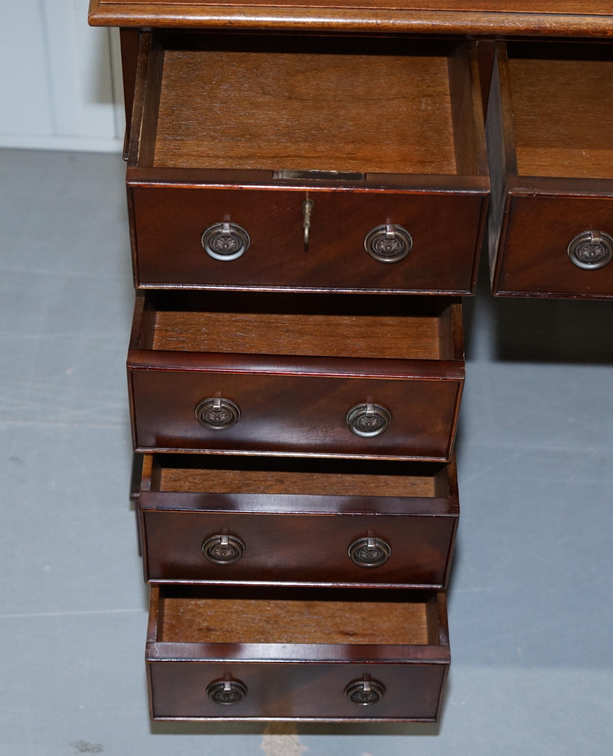 Vintage Bevan Funnell Twin Pedestal Partner Desk Oxblood Leather Writing Surface 11