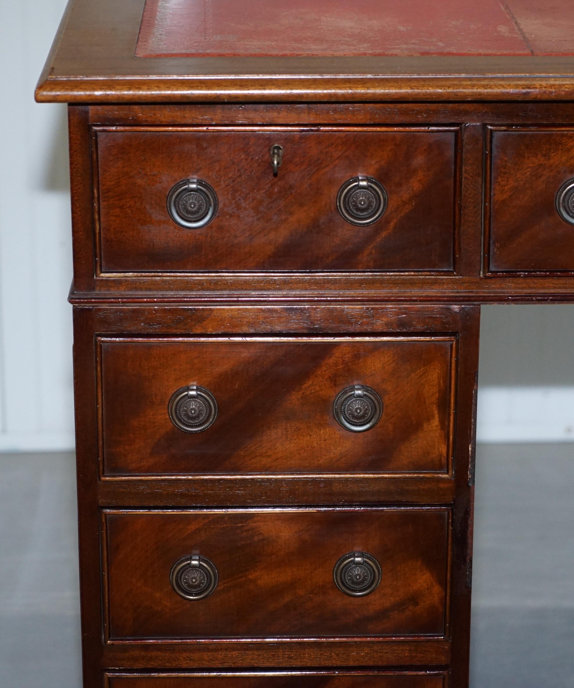 English Vintage Bevan Funnell Twin Pedestal Partner Desk Oxblood Leather Writing Surface