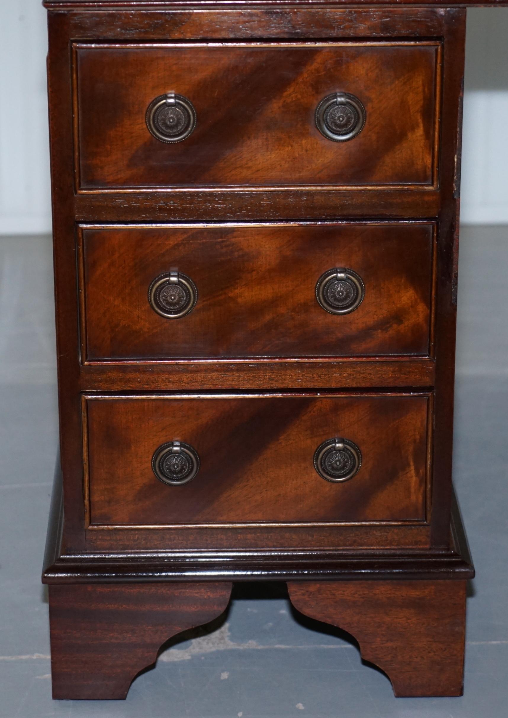 Hand-Carved Vintage Bevan Funnell Twin Pedestal Partner Desk Oxblood Leather Writing Surface