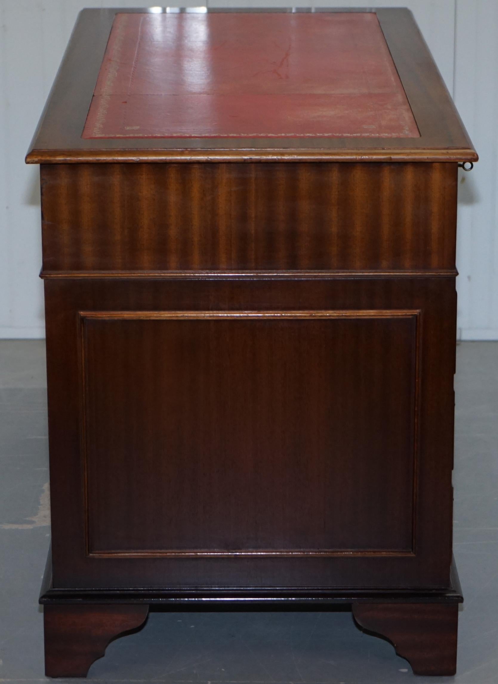 Vintage Bevan Funnell Twin Pedestal Partner Desk Oxblood Leather Writing Surface 2