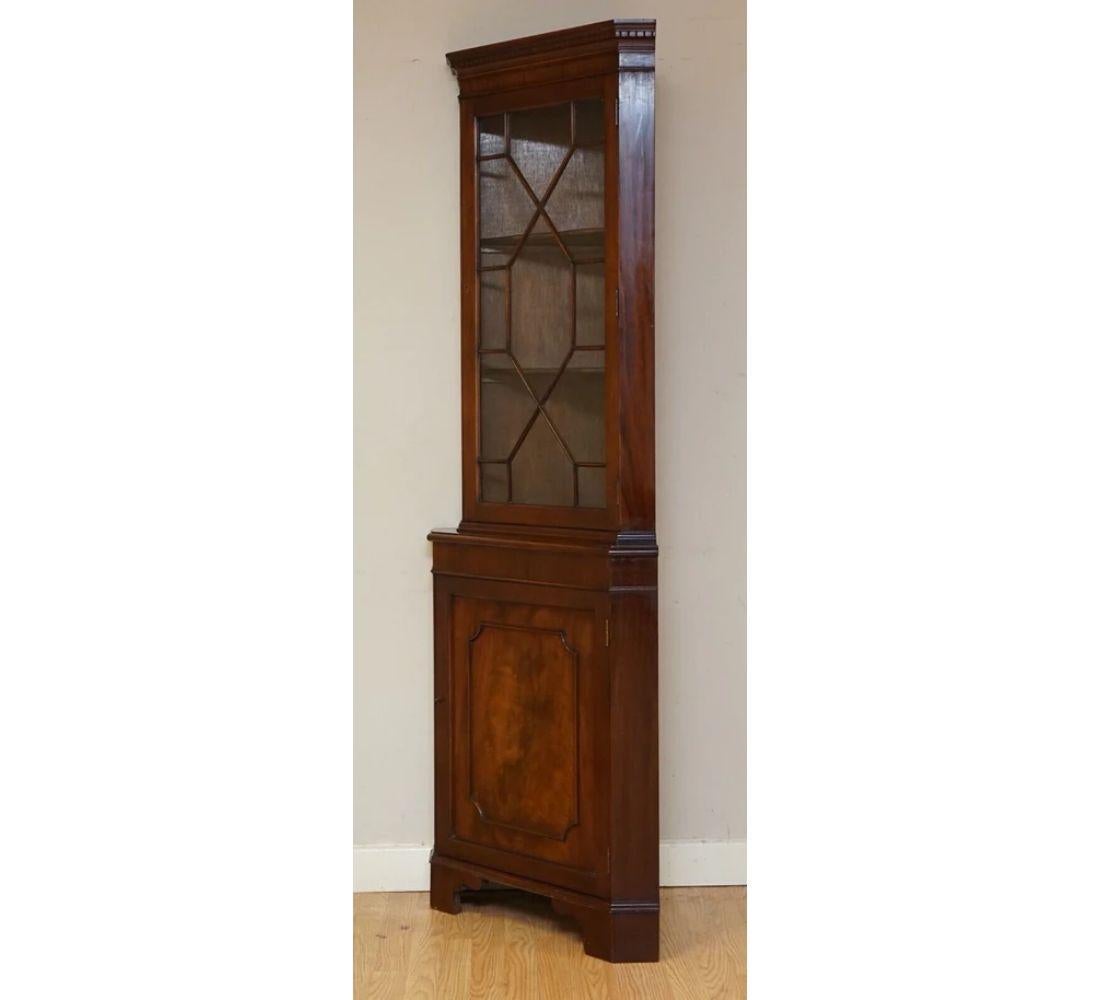 British Vintage Bevan Funnell Brown Astragal Glazed Corner Cabinet