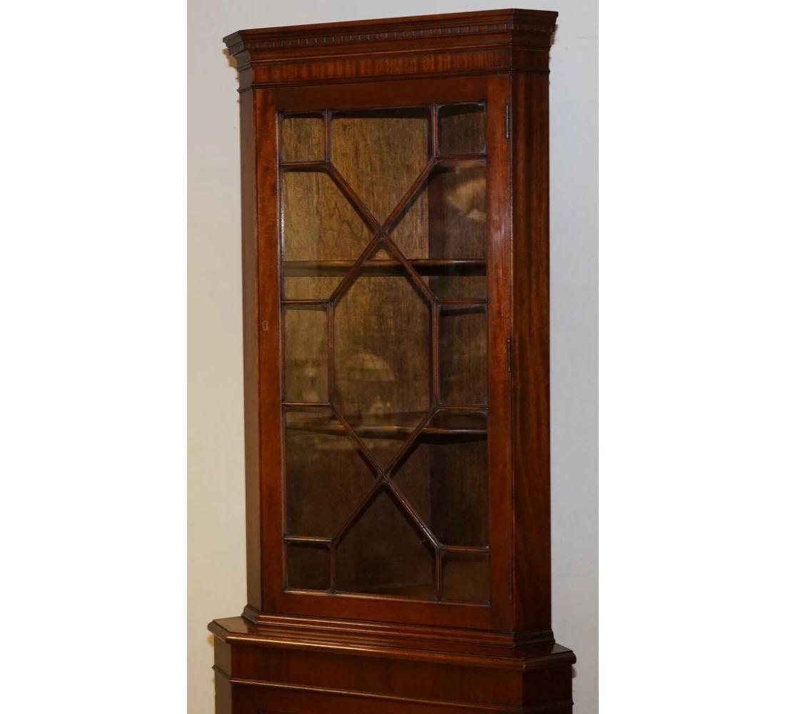 Hand-Crafted Vintage Bevan Funnell Brown Astragal Glazed Corner Cabinet