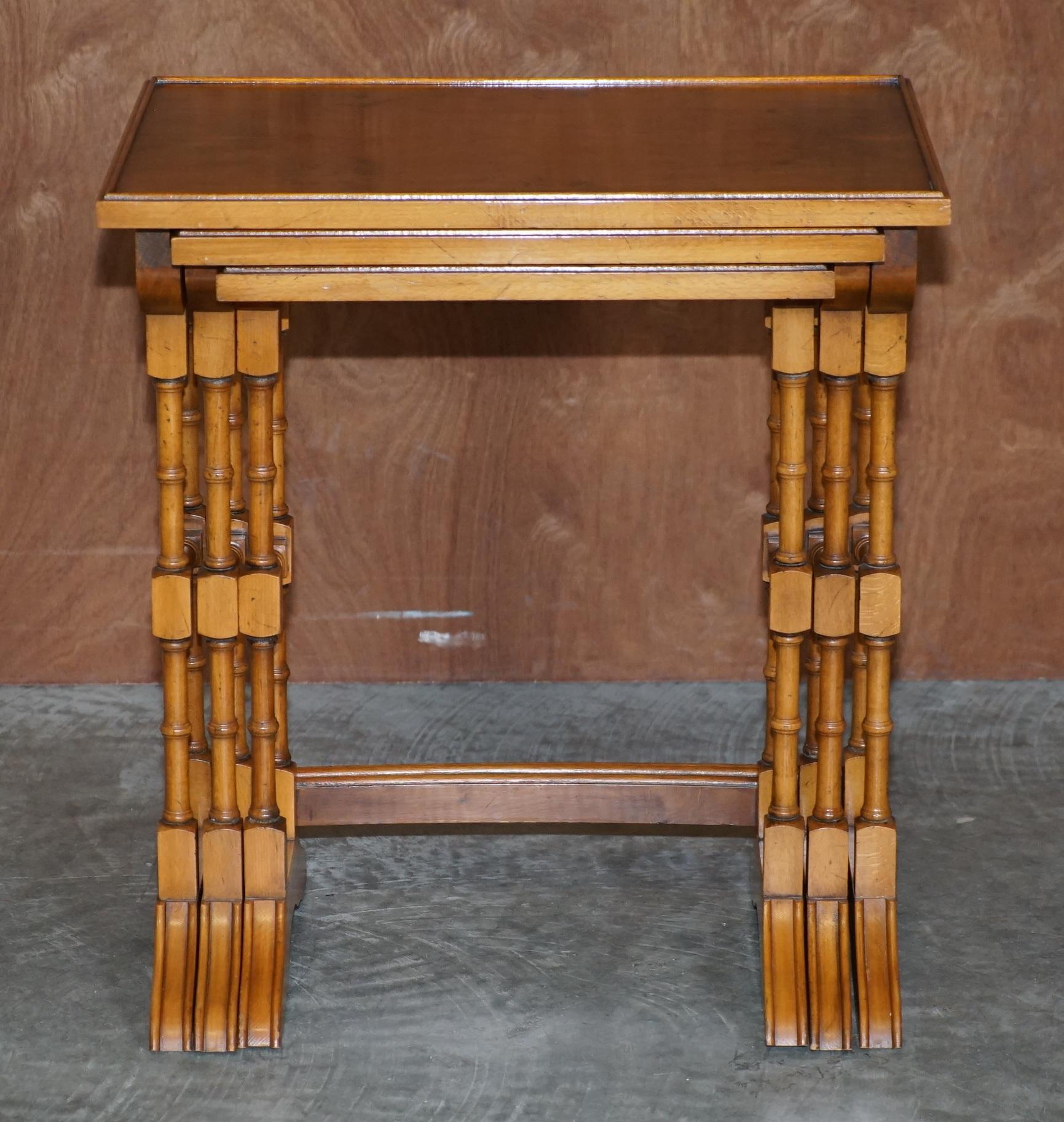 English Vintage Bevan Funnell Burr Yew Wood Chippendale Style Nest of Side End Tables