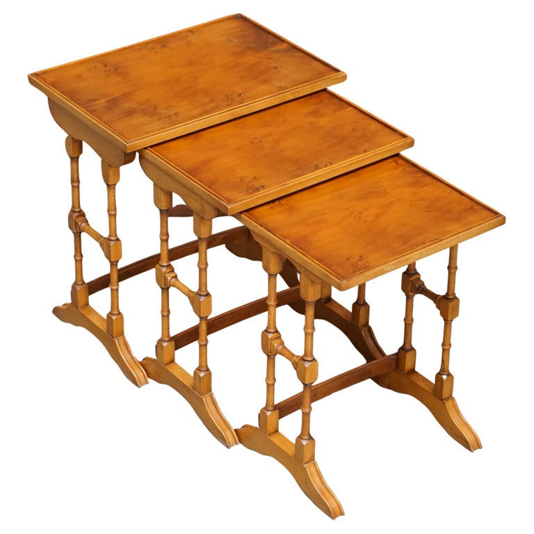 Vintage Bevan Funnell Burr Yew Wood Chippendale Style Nest of Side End