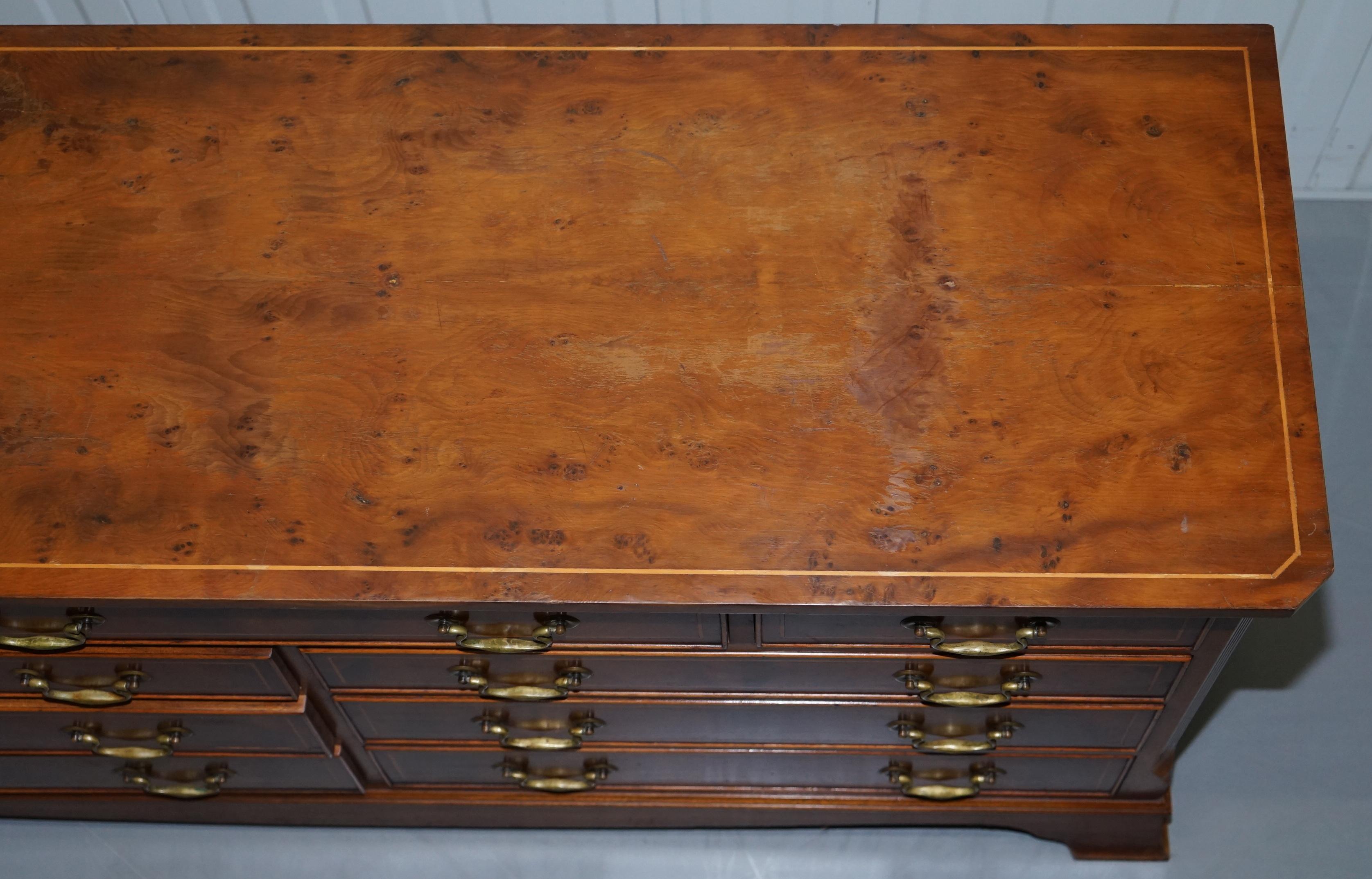 Vintage Bevan Funnell Burr Yew Wood Large Sideboard Sized Bank Chest of Drawers 5