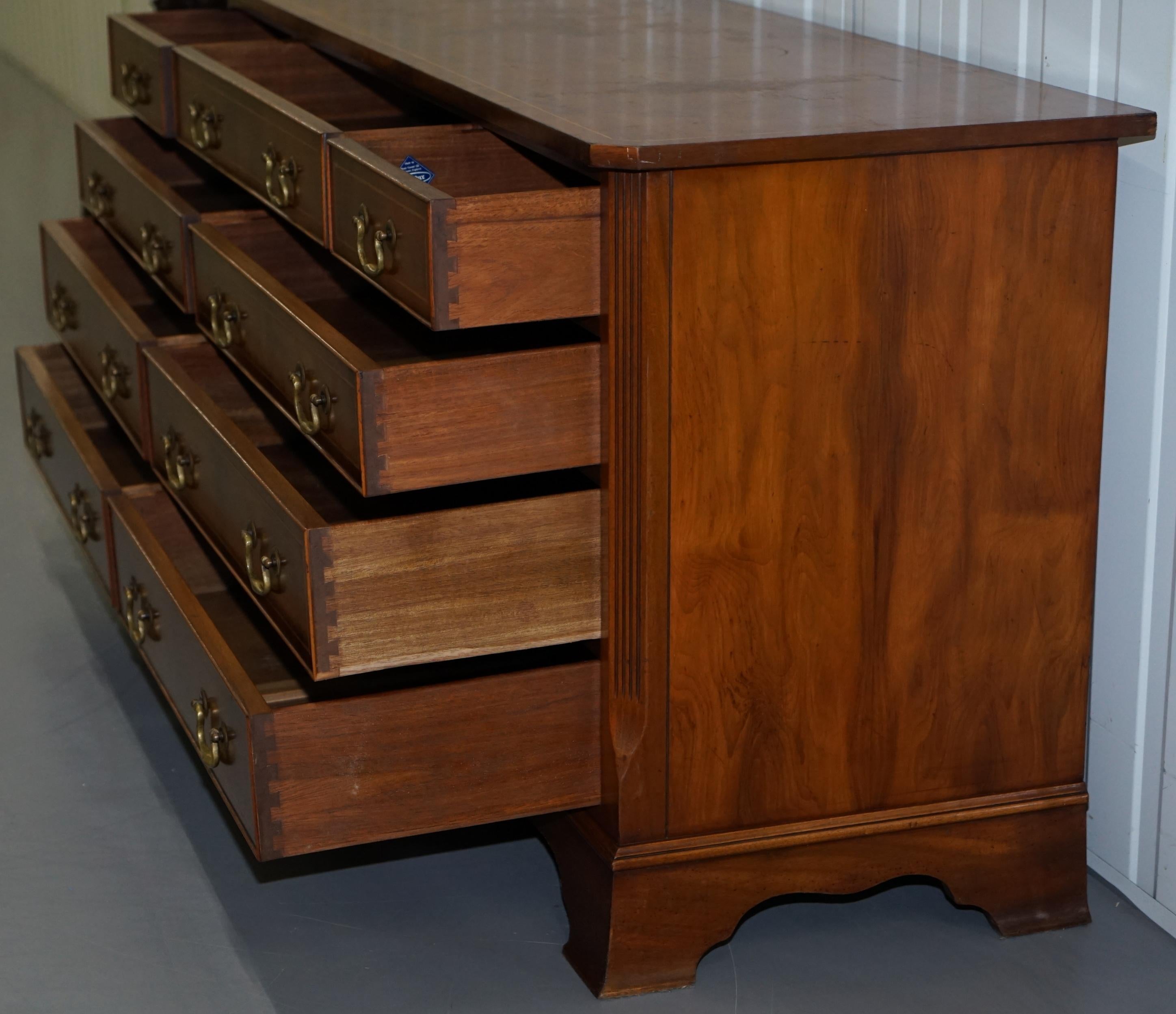 Vintage Bevan Funnell Burr Yew Wood Large Sideboard Sized Bank Chest of Drawers 14