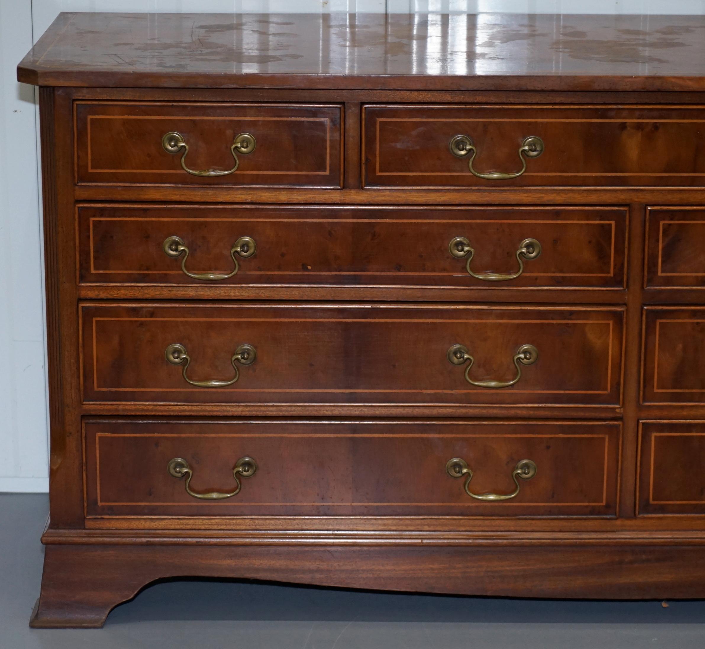 Modern Vintage Bevan Funnell Burr Yew Wood Large Sideboard Sized Bank Chest of Drawers