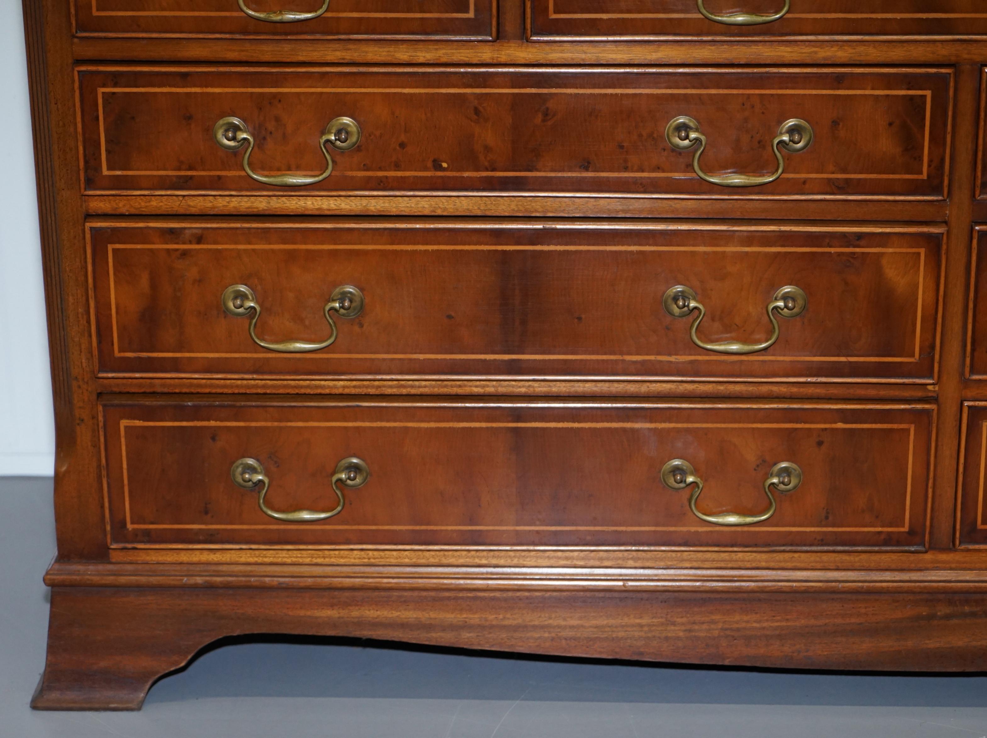 20th Century Vintage Bevan Funnell Burr Yew Wood Large Sideboard Sized Bank Chest of Drawers