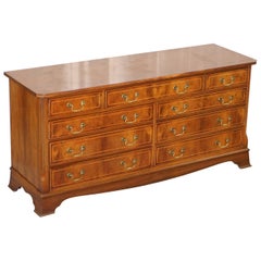 Vintage Bevan Funnell Burr Yew Wood Large Sideboard Sized Bank Chest of Drawers