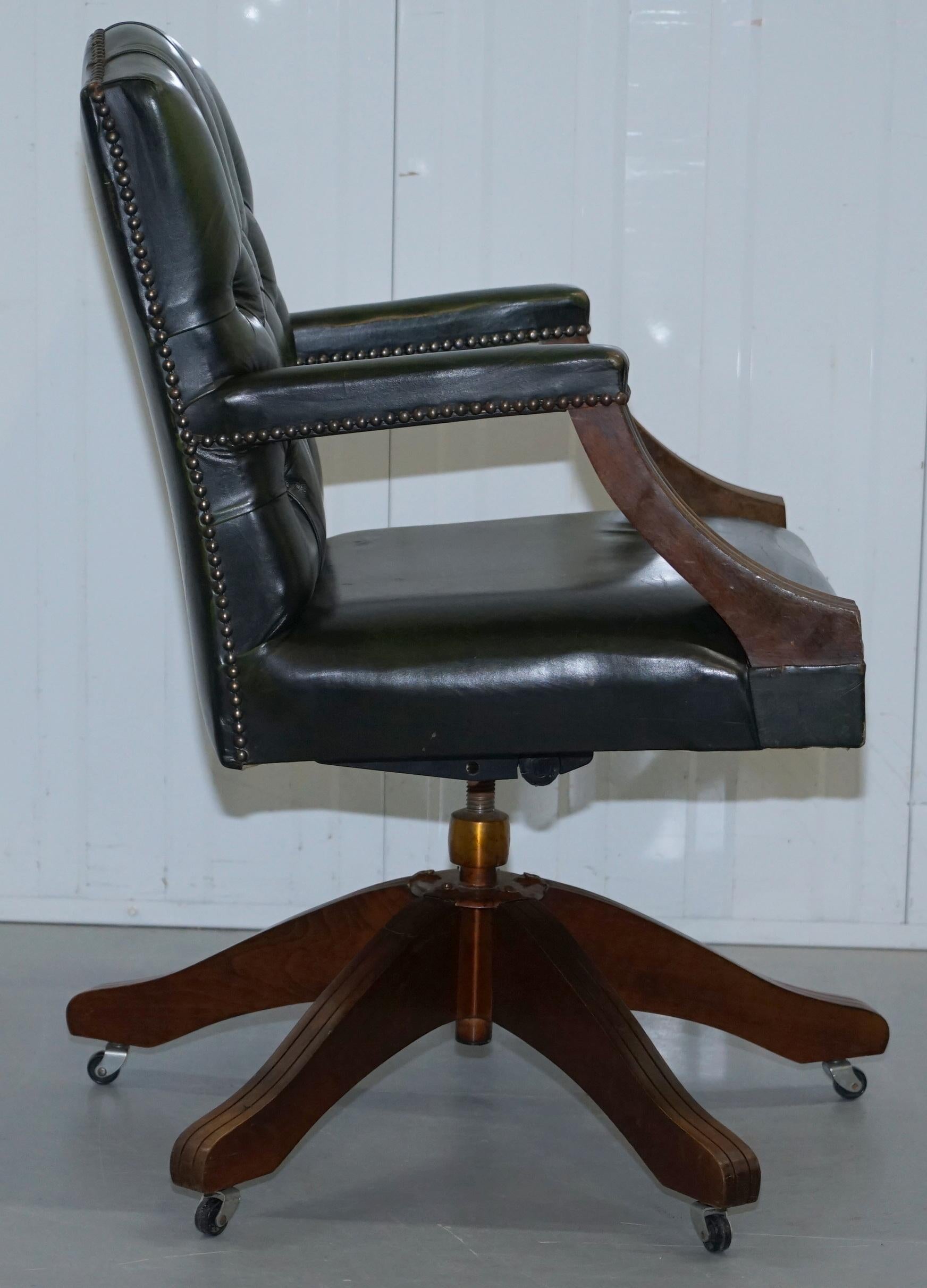 Vintage Bevan Funnell Directors Green Leather Chesterfield Captains Office Chair 5