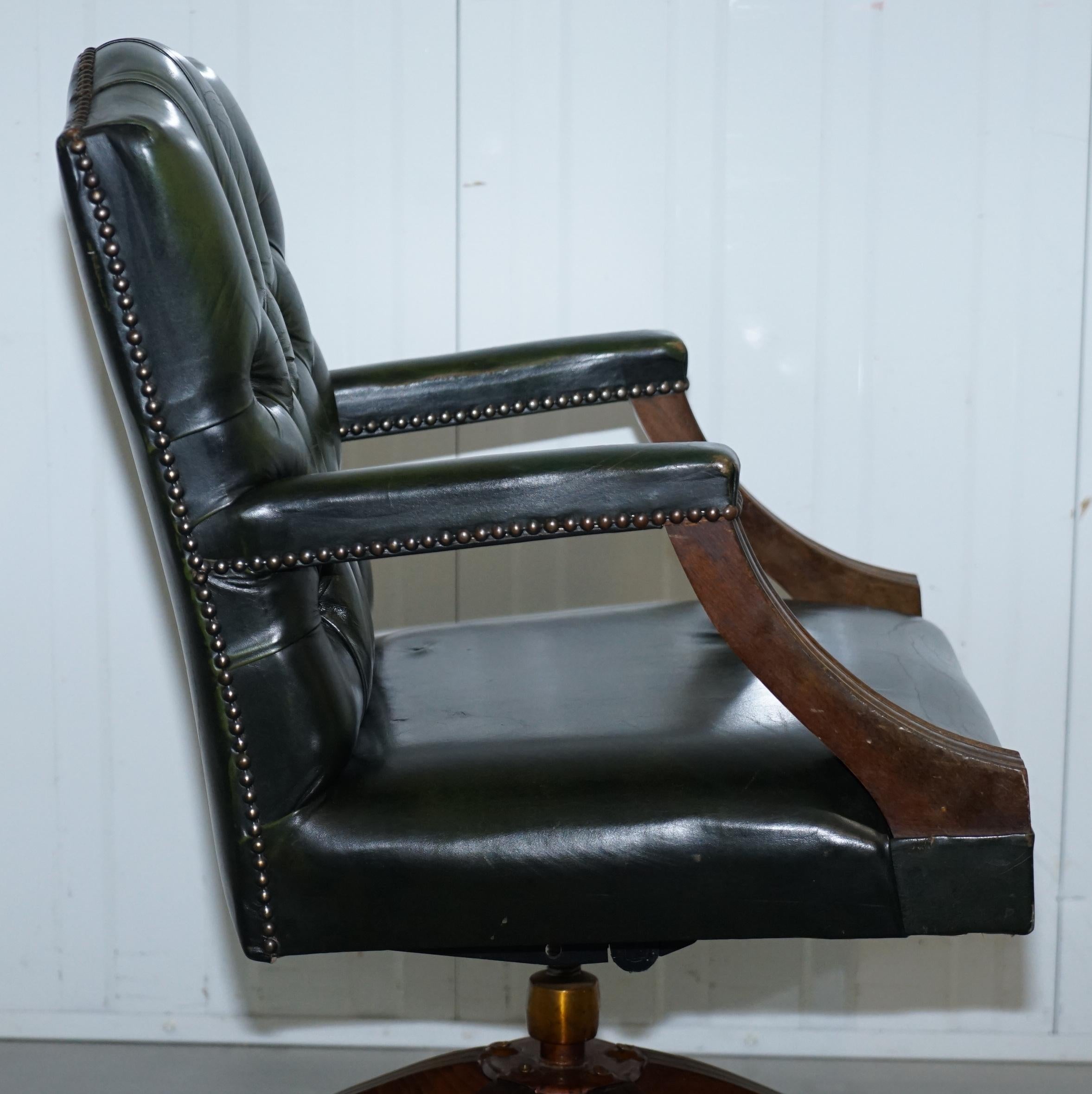 Vintage Bevan Funnell Directors Green Leather Chesterfield Captains Office Chair 6