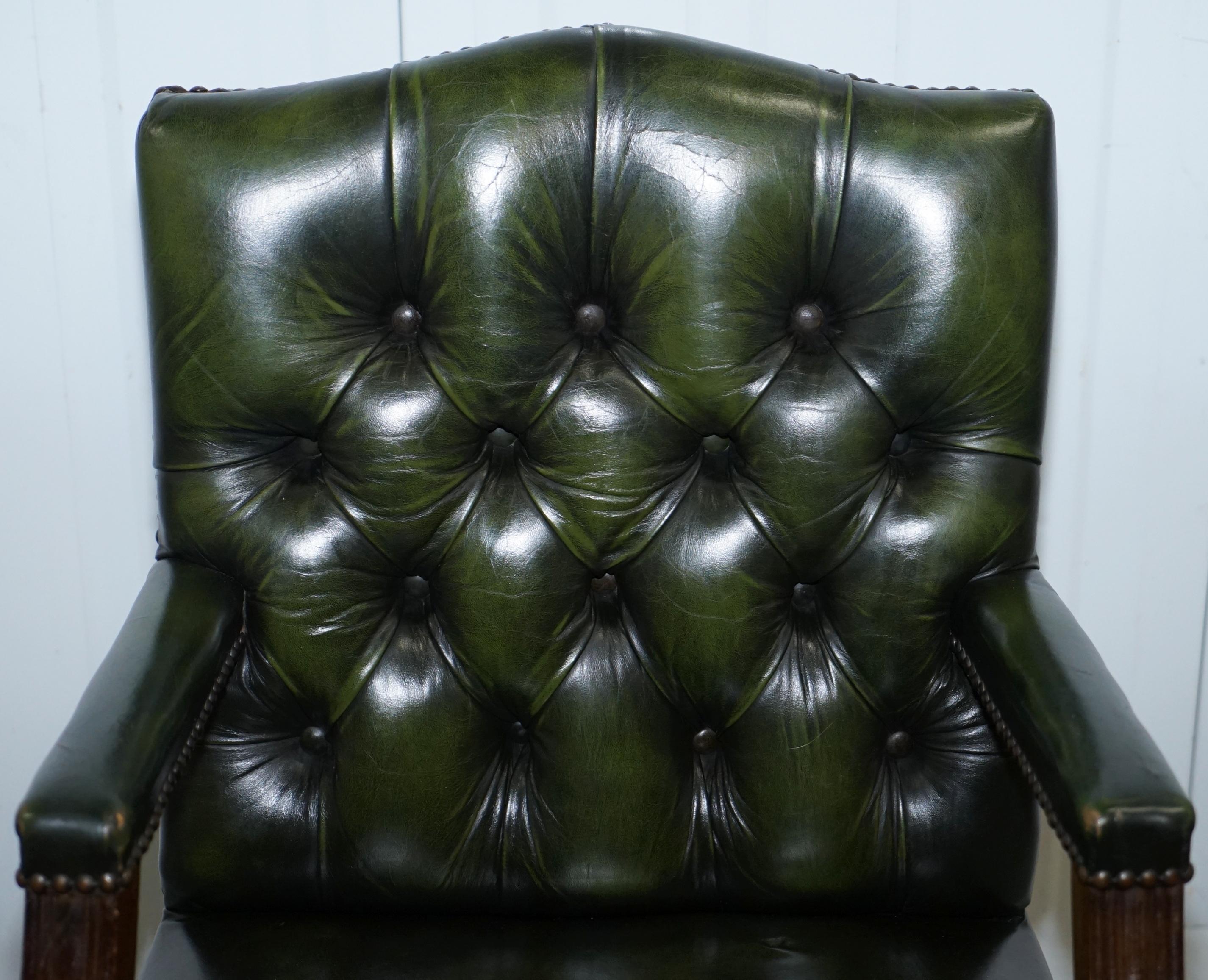Modern Vintage Bevan Funnell Directors Green Leather Chesterfield Captains Office Chair
