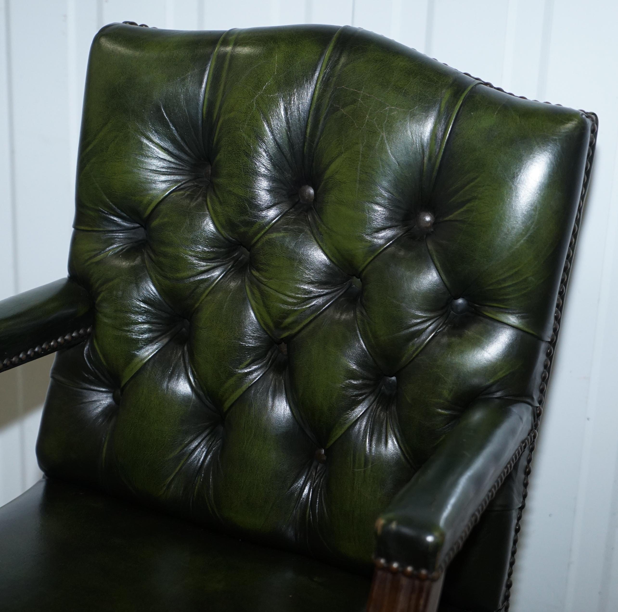 English Vintage Bevan Funnell Directors Green Leather Chesterfield Captains Office Chair