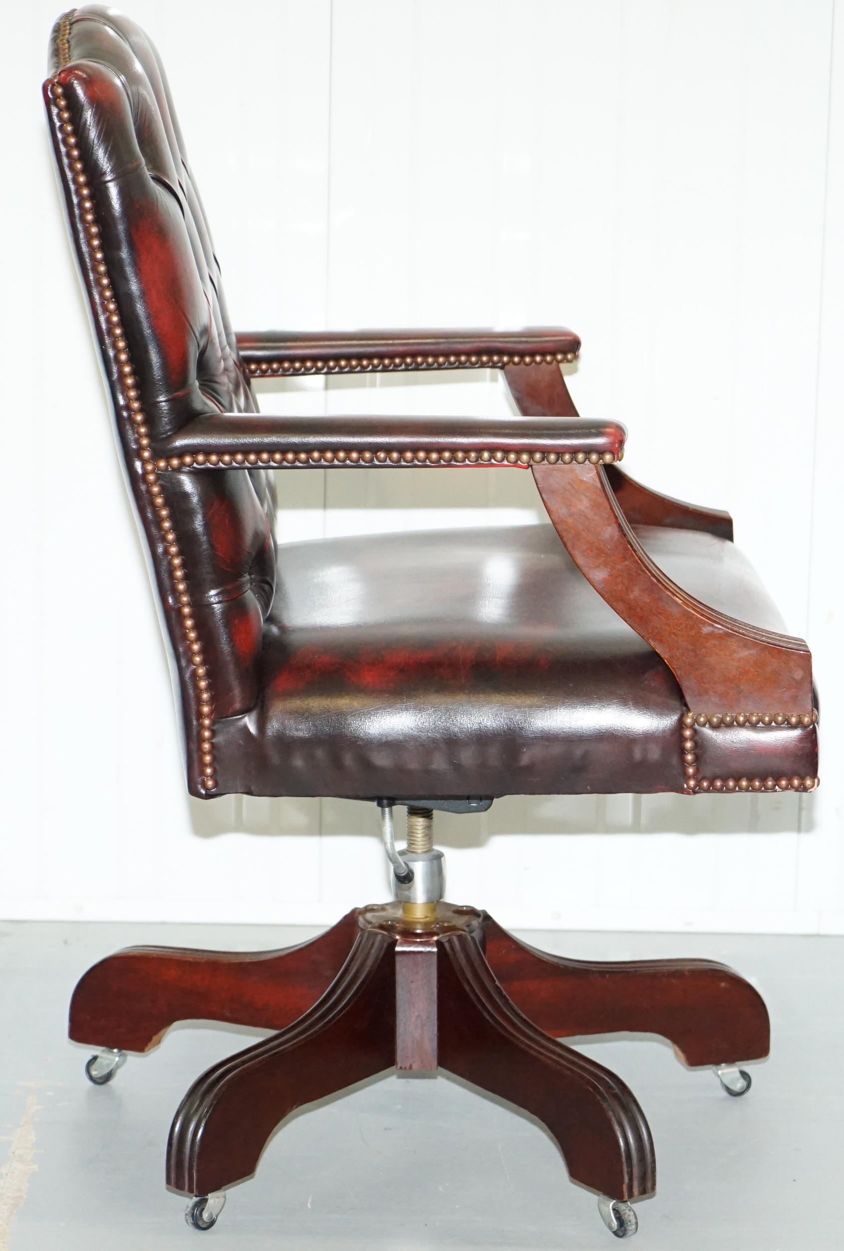 Vintage Bevan Funnell Directors Oxblood Leather Chesterfield Captains Chair 3