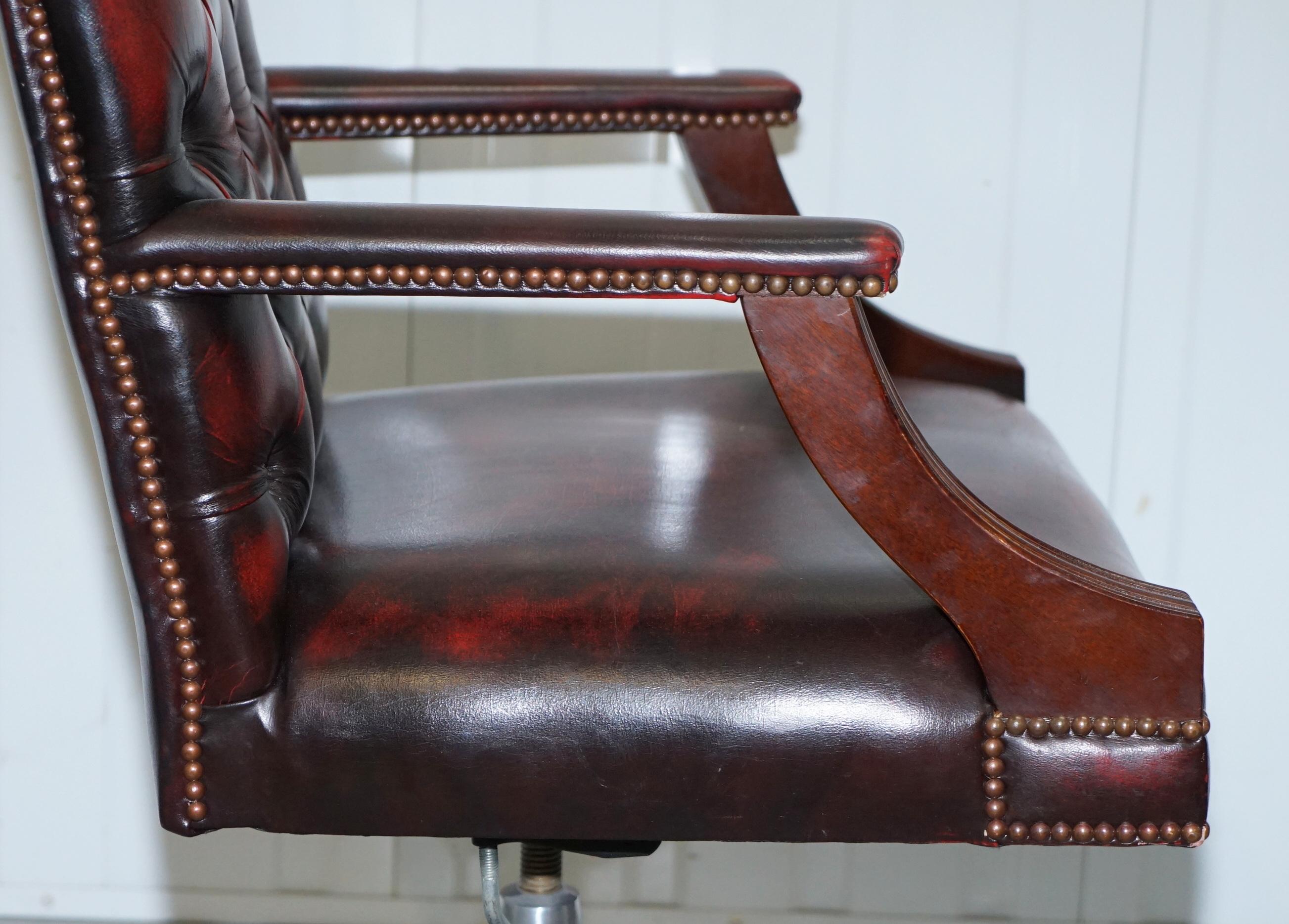 Vintage Bevan Funnell Directors Oxblood Leather Chesterfield Captains Chair 4