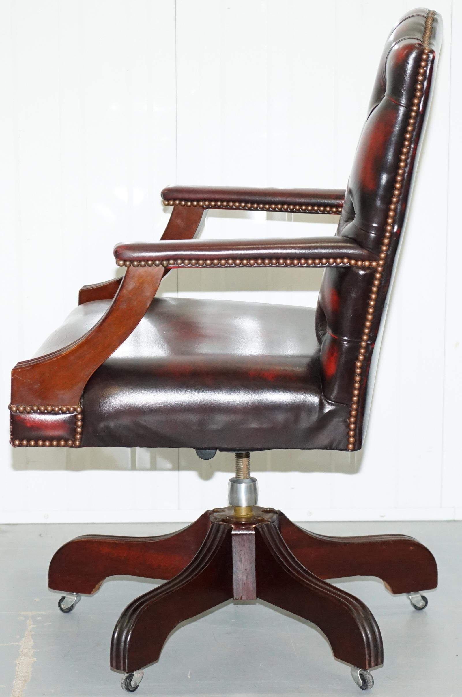 Vintage Bevan Funnell Directors Oxblood Leather Chesterfield Captains Chair 8
