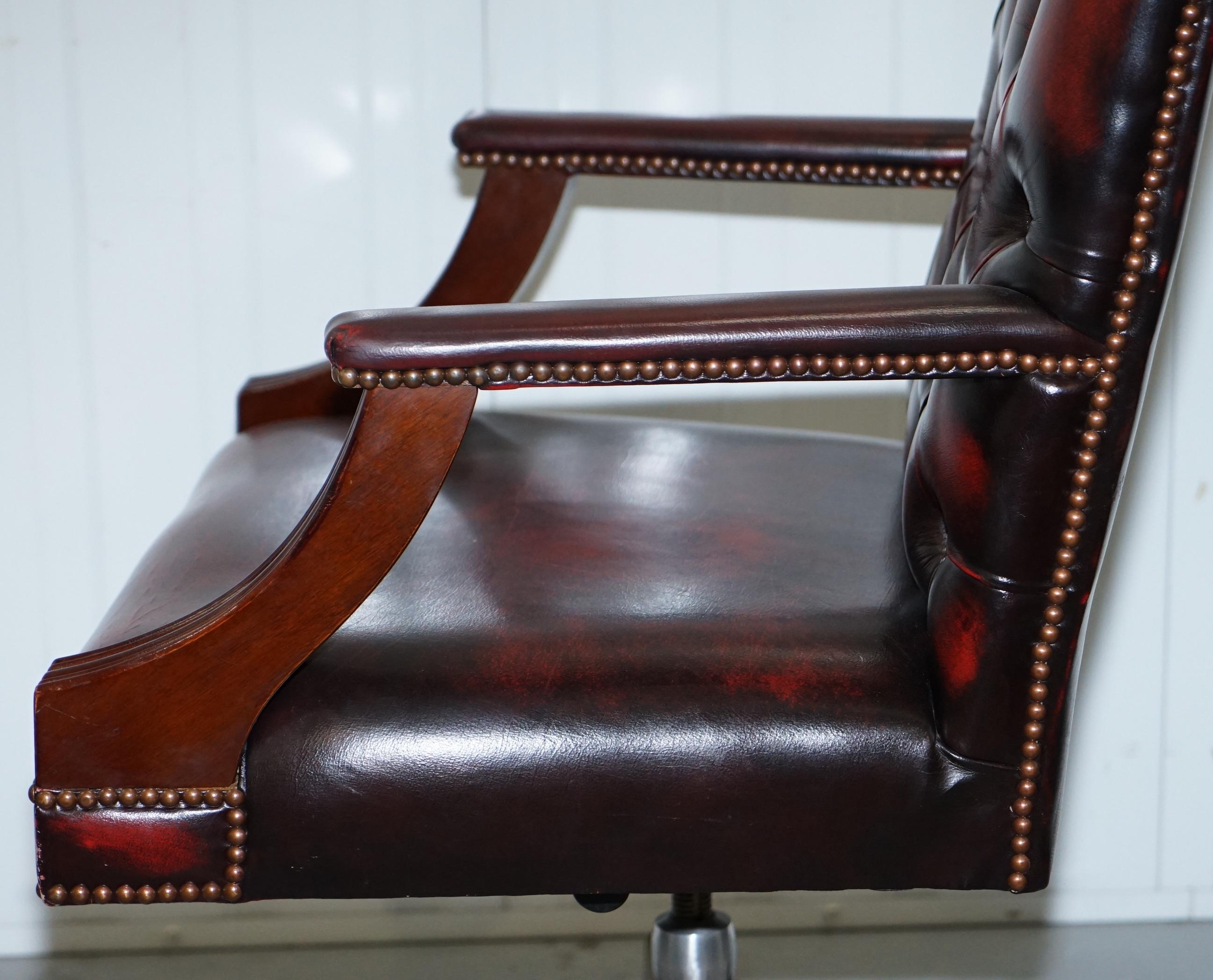 Vintage Bevan Funnell Directors Oxblood Leather Chesterfield Captains Chair 9