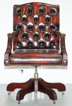 Vintage Bevan Funnell Directors Oxblood Leather Chesterfield Captains Chair