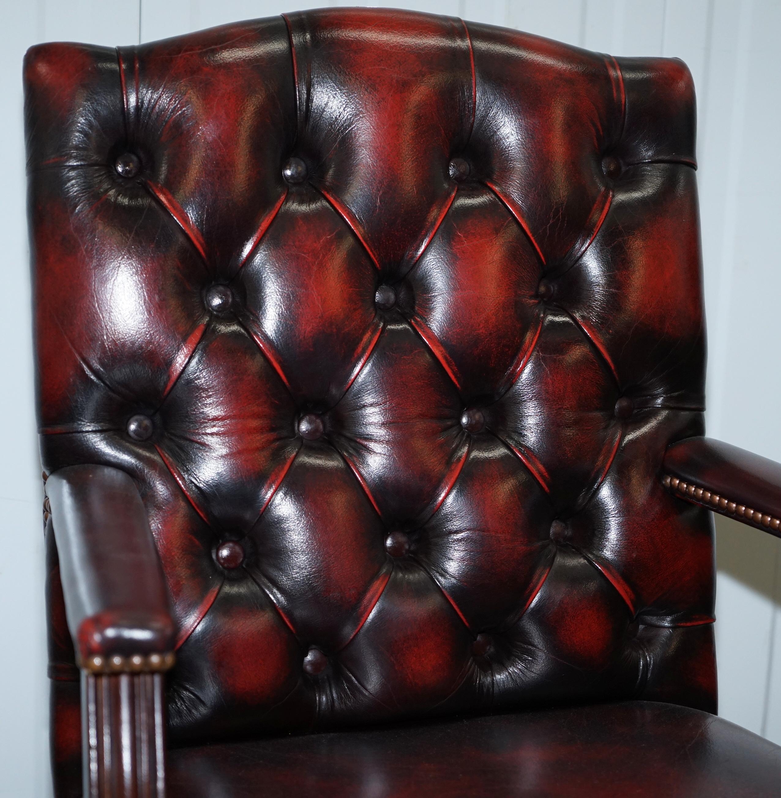 Victorian Vintage Bevan Funnell Directors Oxblood Leather Chesterfield Captains Chair