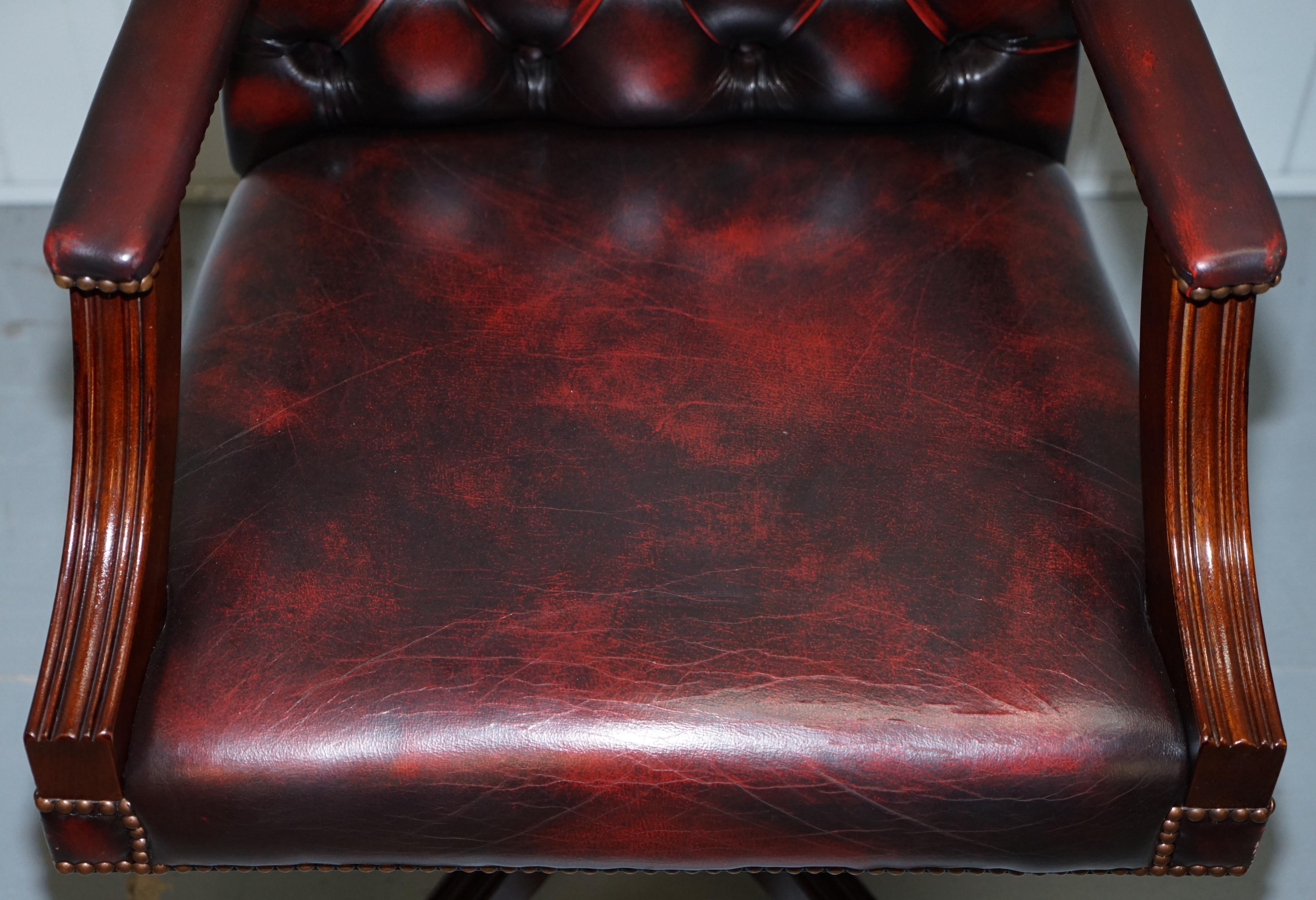 20th Century Vintage Bevan Funnell Directors Oxblood Leather Chesterfield Captains Chair