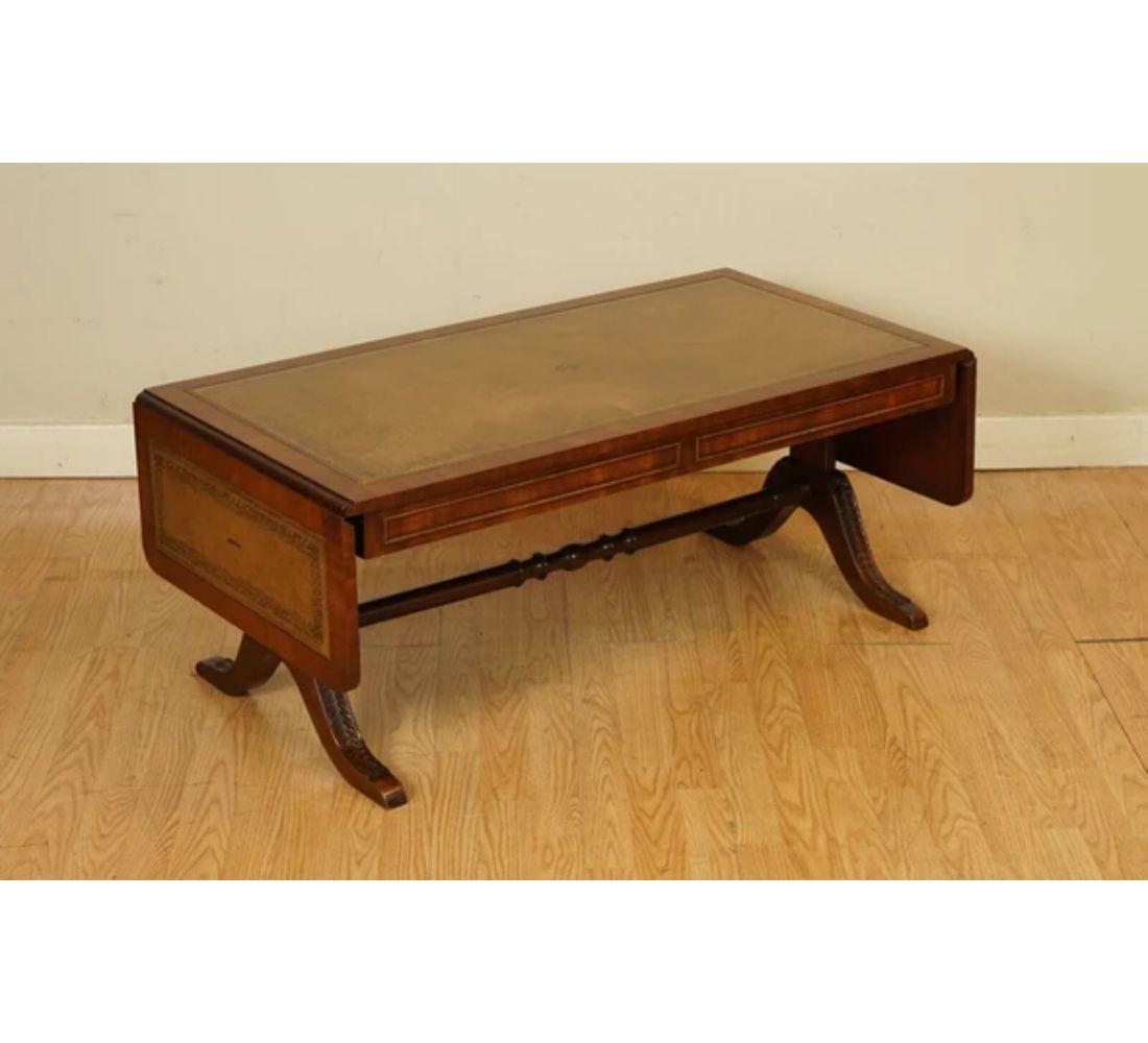 Victorian Vintage Bevan Funnell Extending Coffee Table with Leather Top Carved Legs For Sale