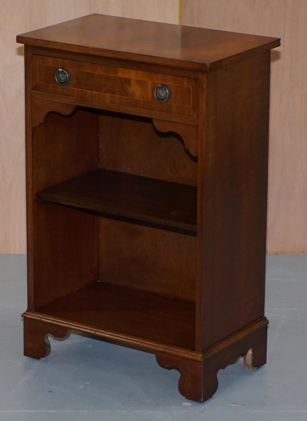 Modern Vintage Bevan Funnell Flamed Hardwood Side Table Cabinet Bookcase Single Drawer