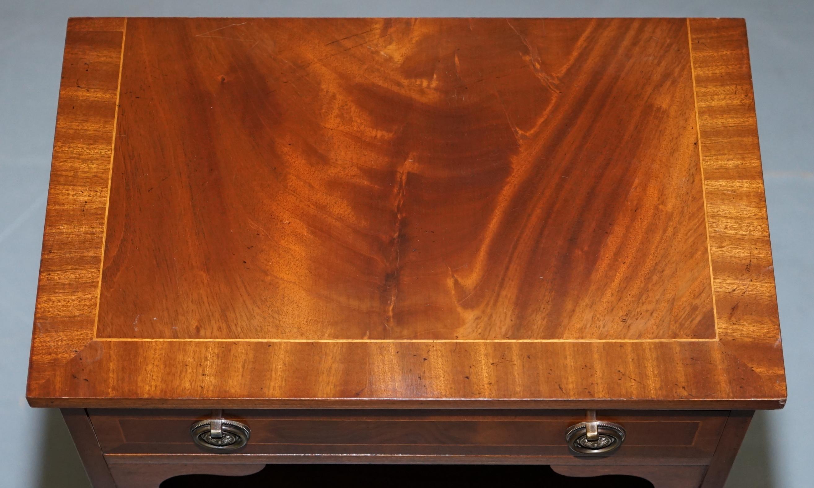 English Vintage Bevan Funnell Flamed Hardwood Side Table Cabinet Bookcase Single Drawer
