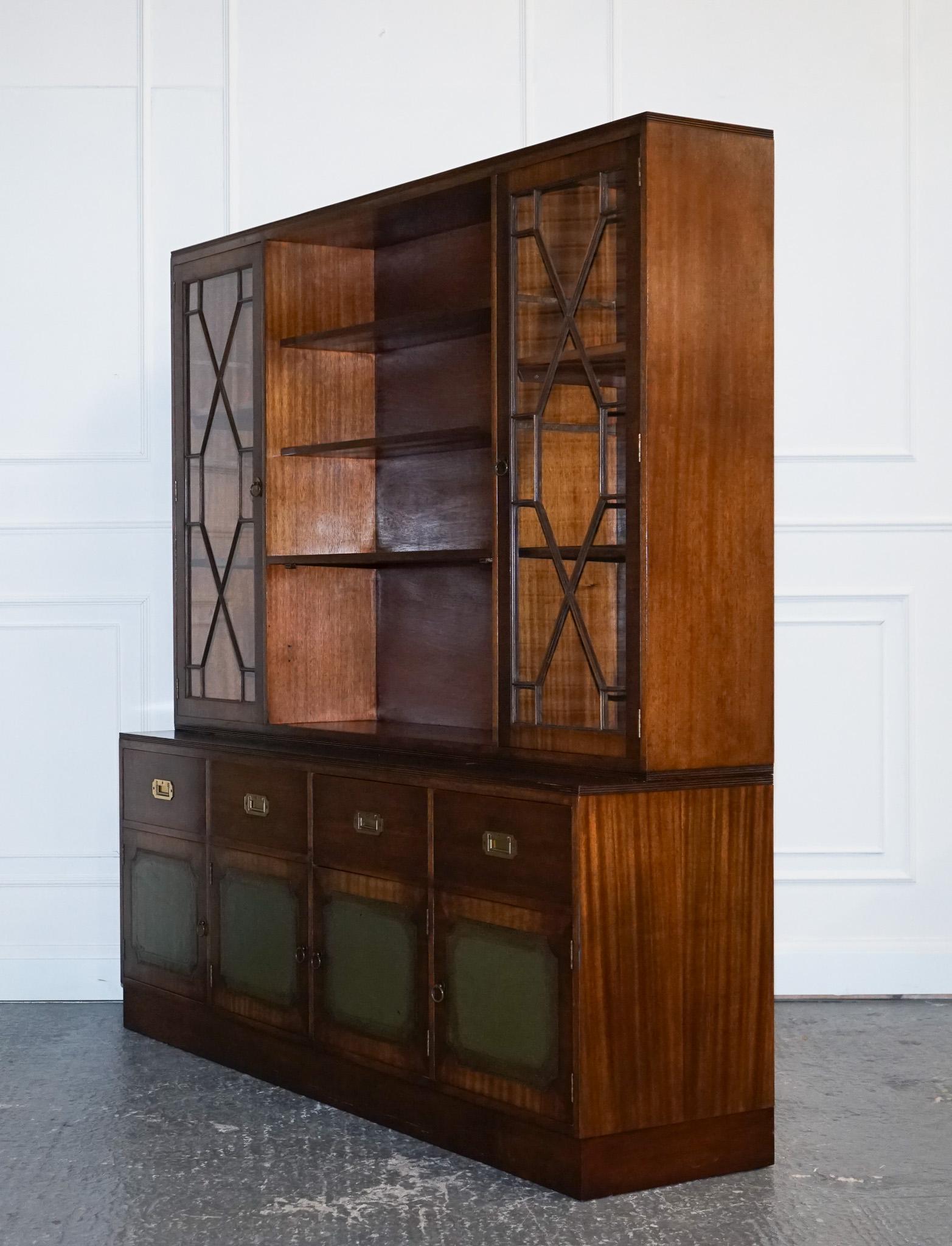 Vintage Bevan Funnell Military Campaign Bookcase with Embossed Leather Doors For Sale 11