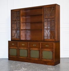Vintage Bevan Funnell Military Campaign Bookcase with Embossed Leather Doors
