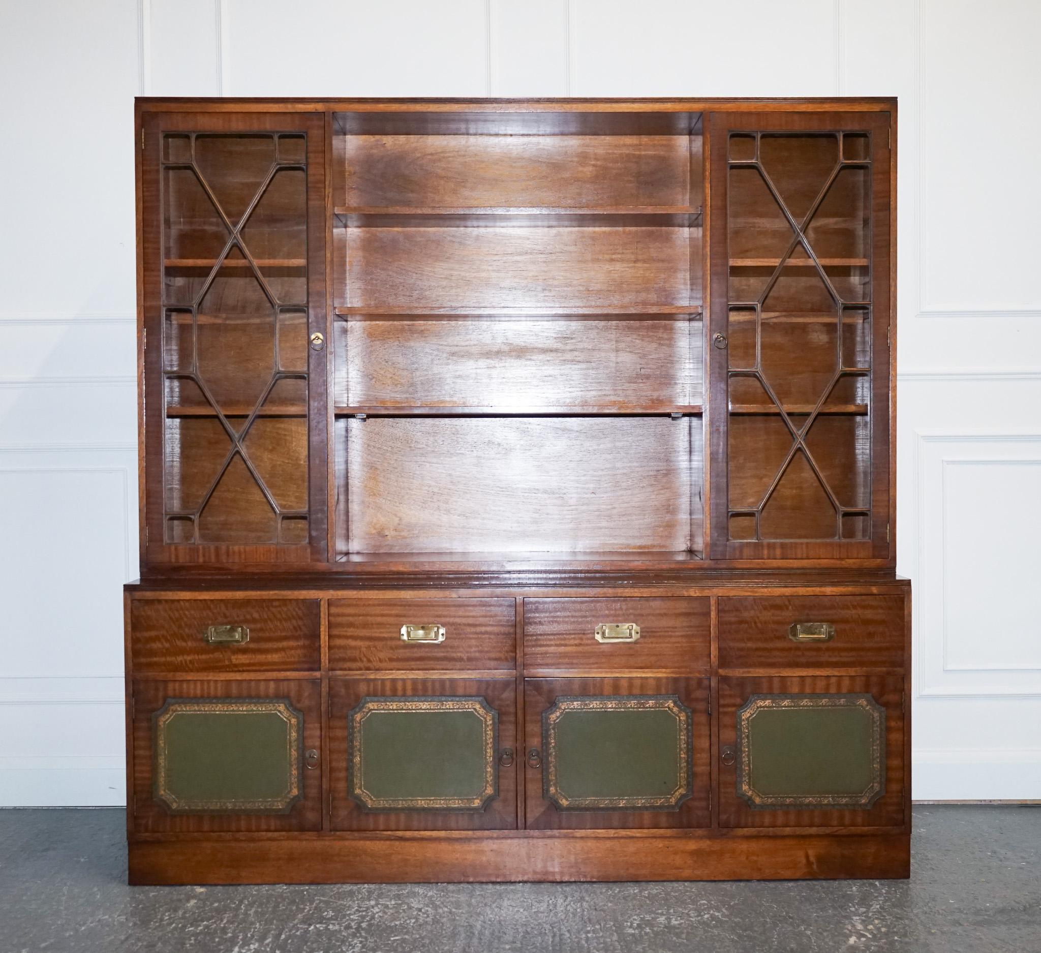 British Vintage Bevan Funnell Military Campaign Bookcase with Embossed Leather Doors For Sale